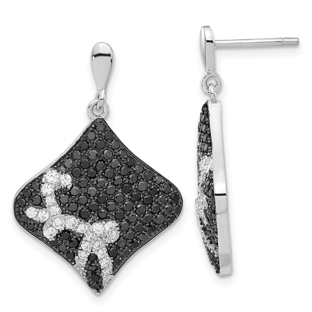 Brilliant Embers Sterling Silver Black & Clear CZ Dangle Post Earrings