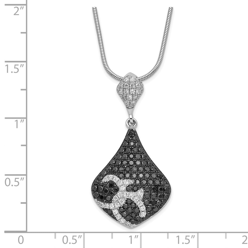 Sterling Silver Black & Clear CZ Teardrop Shape Brilliant Embers Necklace