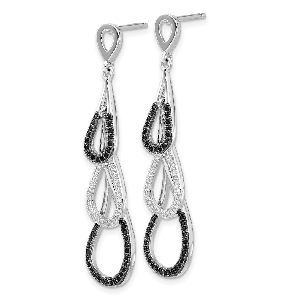 True Fire Sterling Silver Black & Clear CZ Teardrop Dangle Post Earrings
