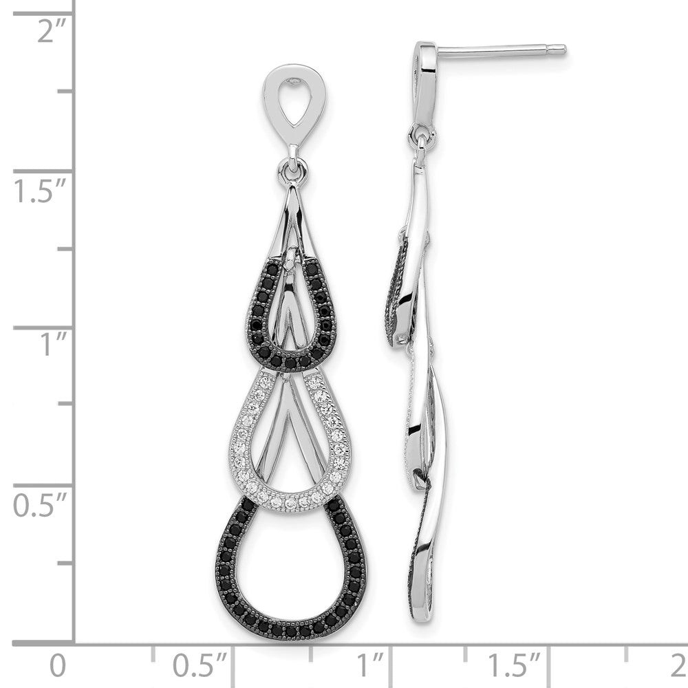 True Fire Sterling Silver Black & Clear CZ Teardrop Dangle Post Earrings