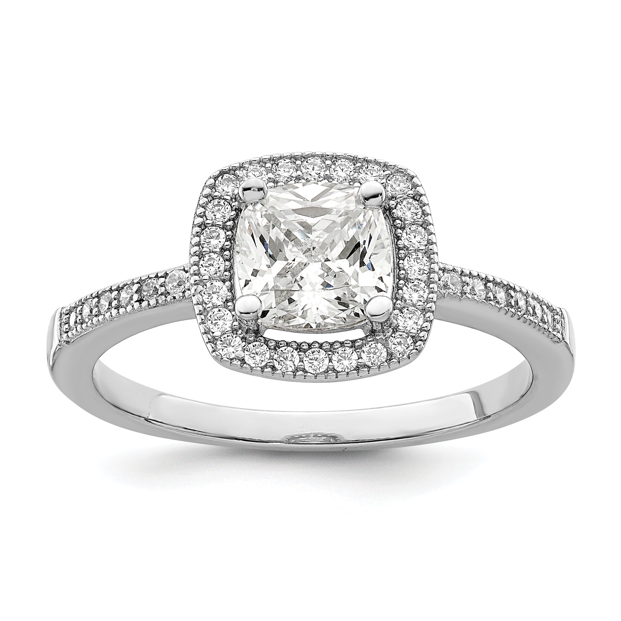 Brilliant Embers Sterling Silver Rhodium-plated 37 Stone Halo Micro PavÇ CZ Ring