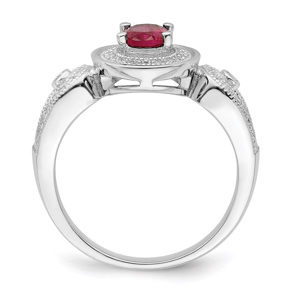 Brilliant Embers Sterling Silver Rhodium-plated 57 Stone Micro PavÇ White and Red CZ Ring