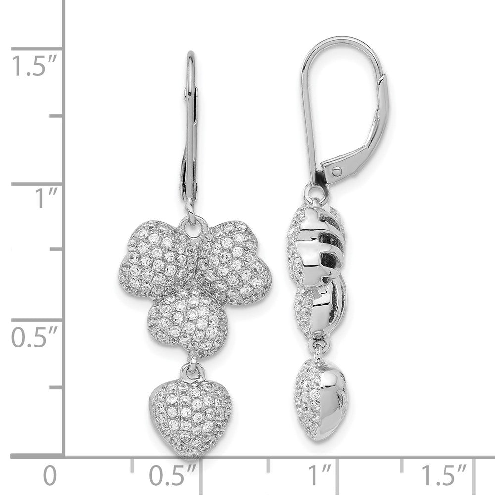 Brilliant Embers Sterling Silver CZ Heart Clover Leverback Earrings