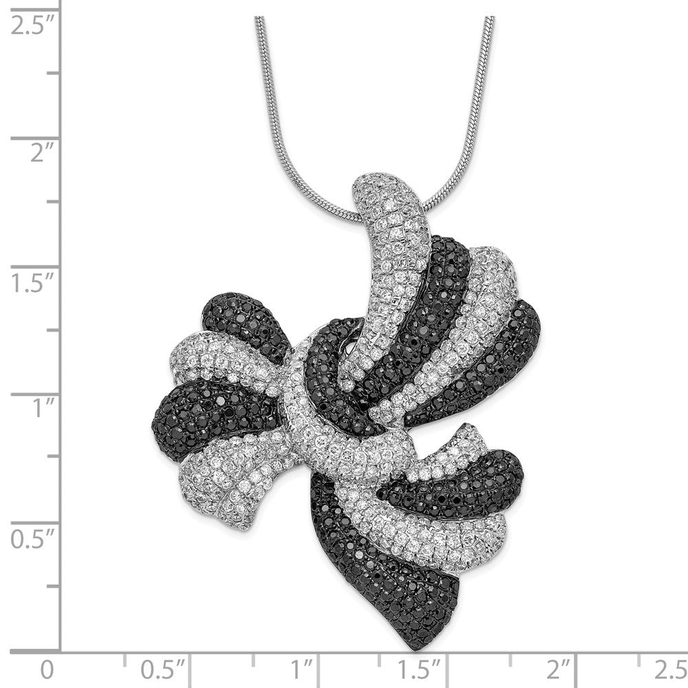 Sterling Silver Black & Clear CZ Brilliant Embers Bow Necklace
