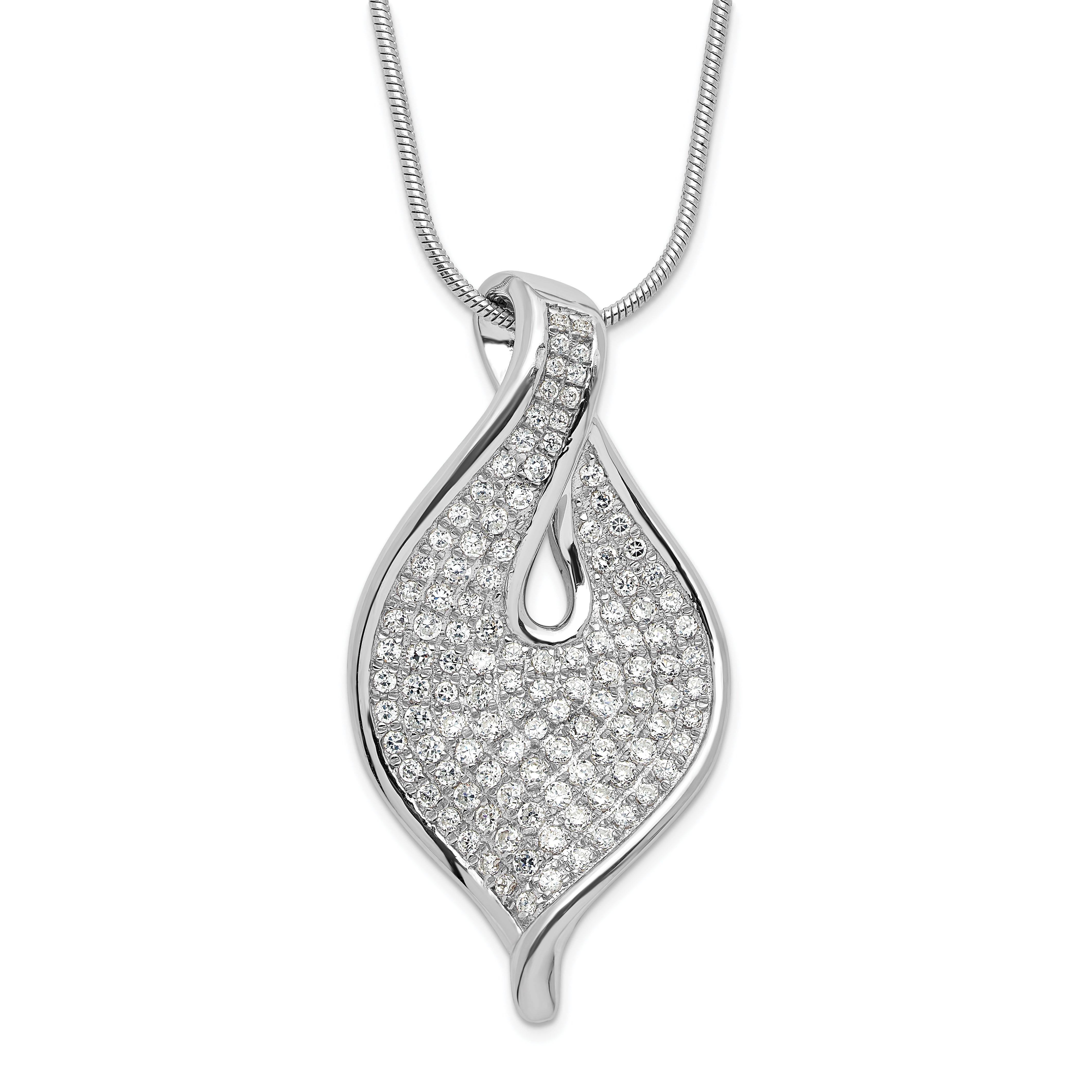 Sterling Silver Polished CZ w/ 2in ext Necklace