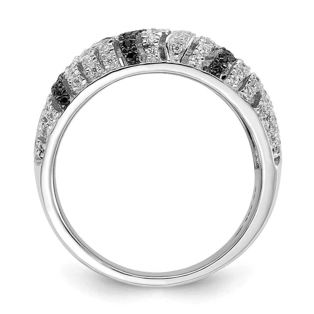 Sterling Silver Brilliant Embers Fancy Design Black & Clear CZ Ring