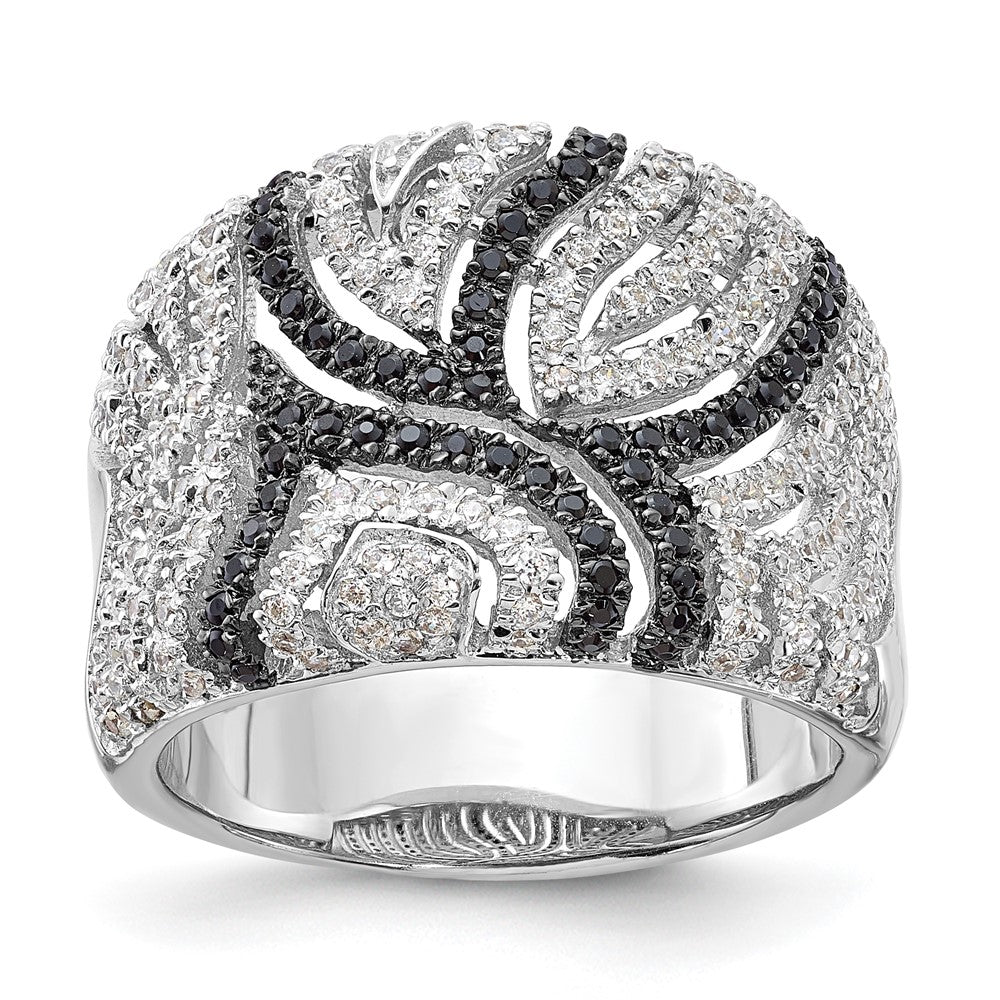 Sterling Silver Brilliant Embers Fancy Design Black & Clear CZ Ring