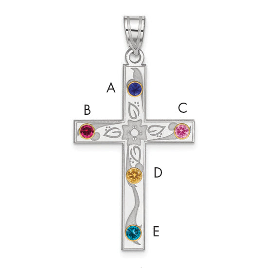 Sterling Silver/14K Bezel Crystal Family Cross Pendant Qmp4/5G