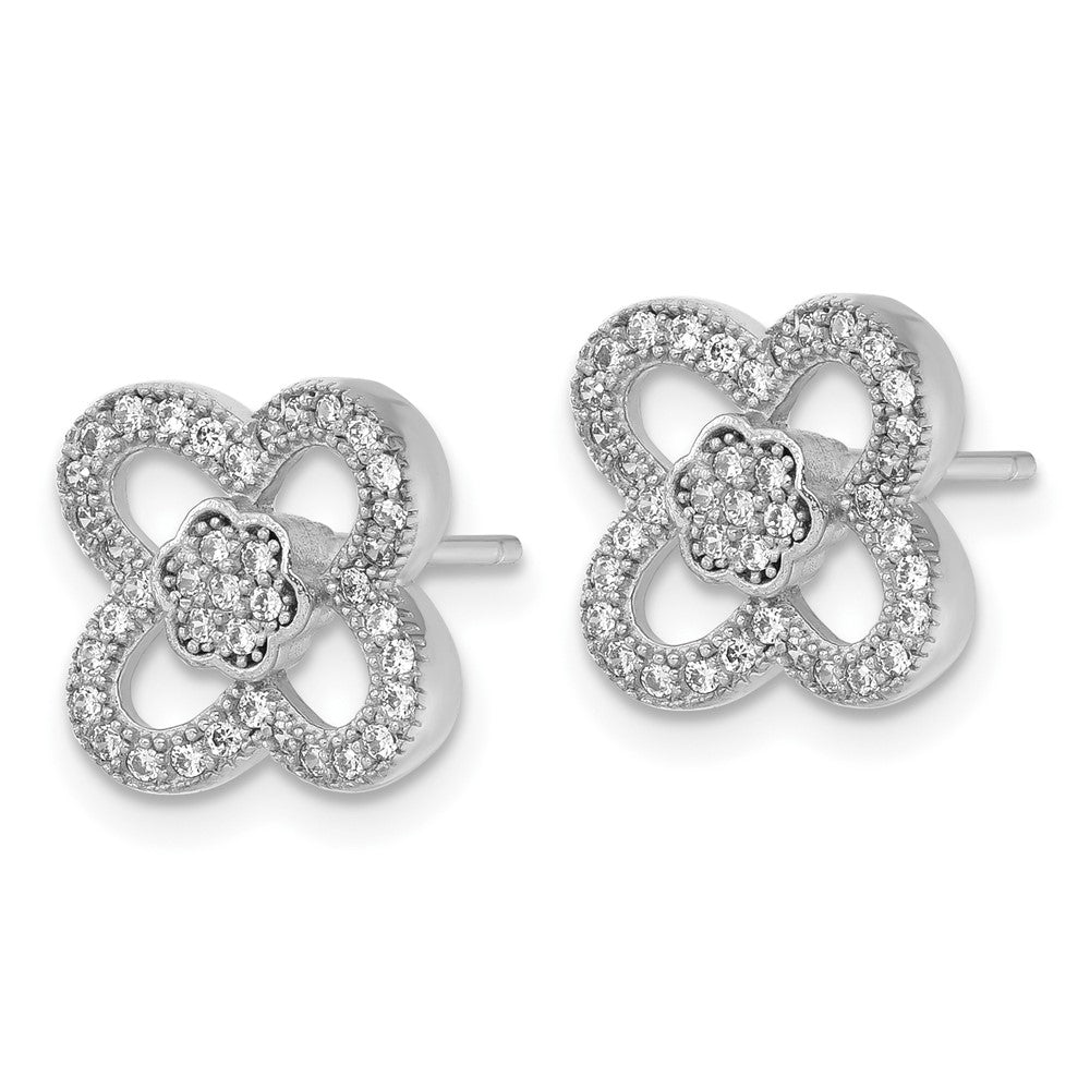 Sterling Silver & CZ Brilliant Embers Floral Post Earrings