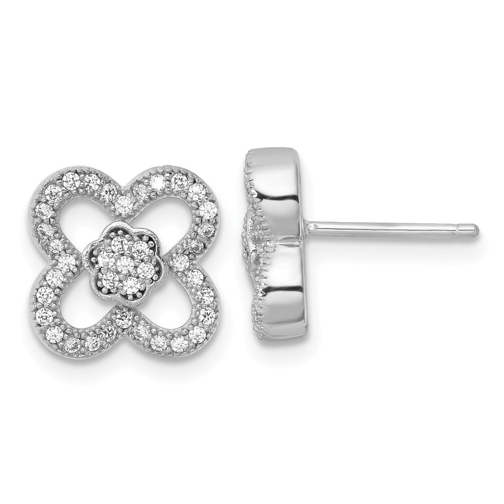 Sterling Silver & CZ Brilliant Embers Floral Post Earrings