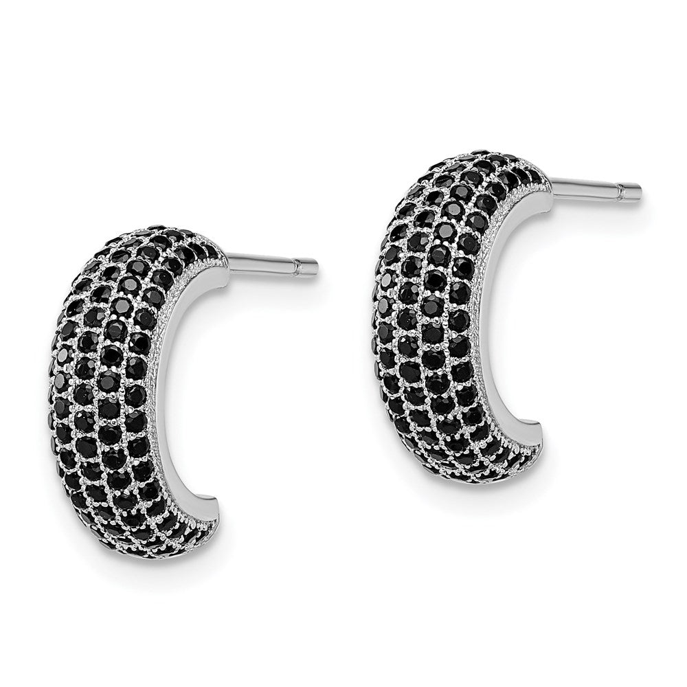 Brilliant Embers Sterling Silver Rhodium-plated 198 Stone Black Micro Pav√á CZ J Hoop Post Earrings