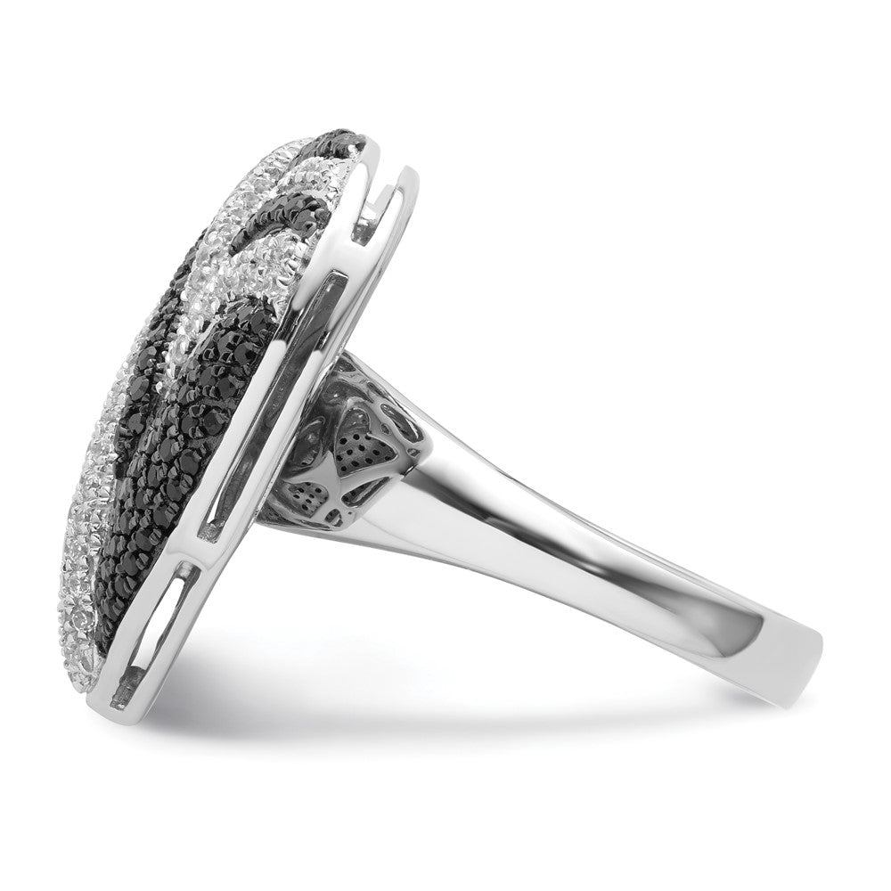 Sterling Silver Black & Clear CZ Brilliant Embers Heart Ring