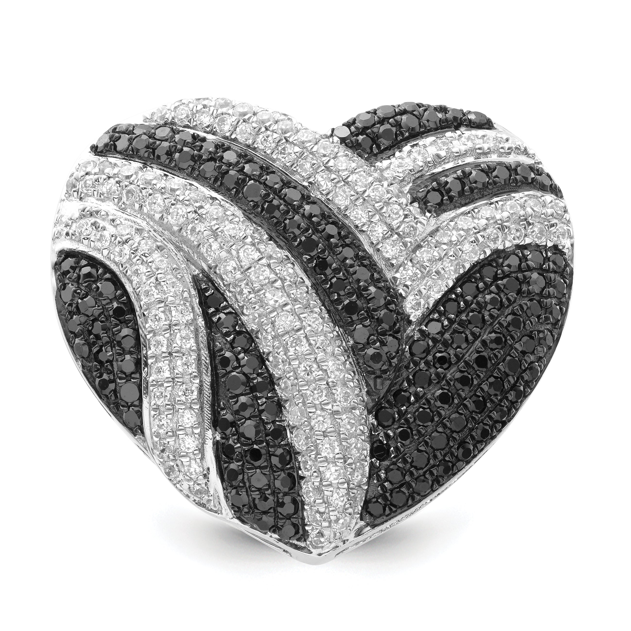 Sterling Silver Black & Clear CZ Brilliant Embers Heart Ring