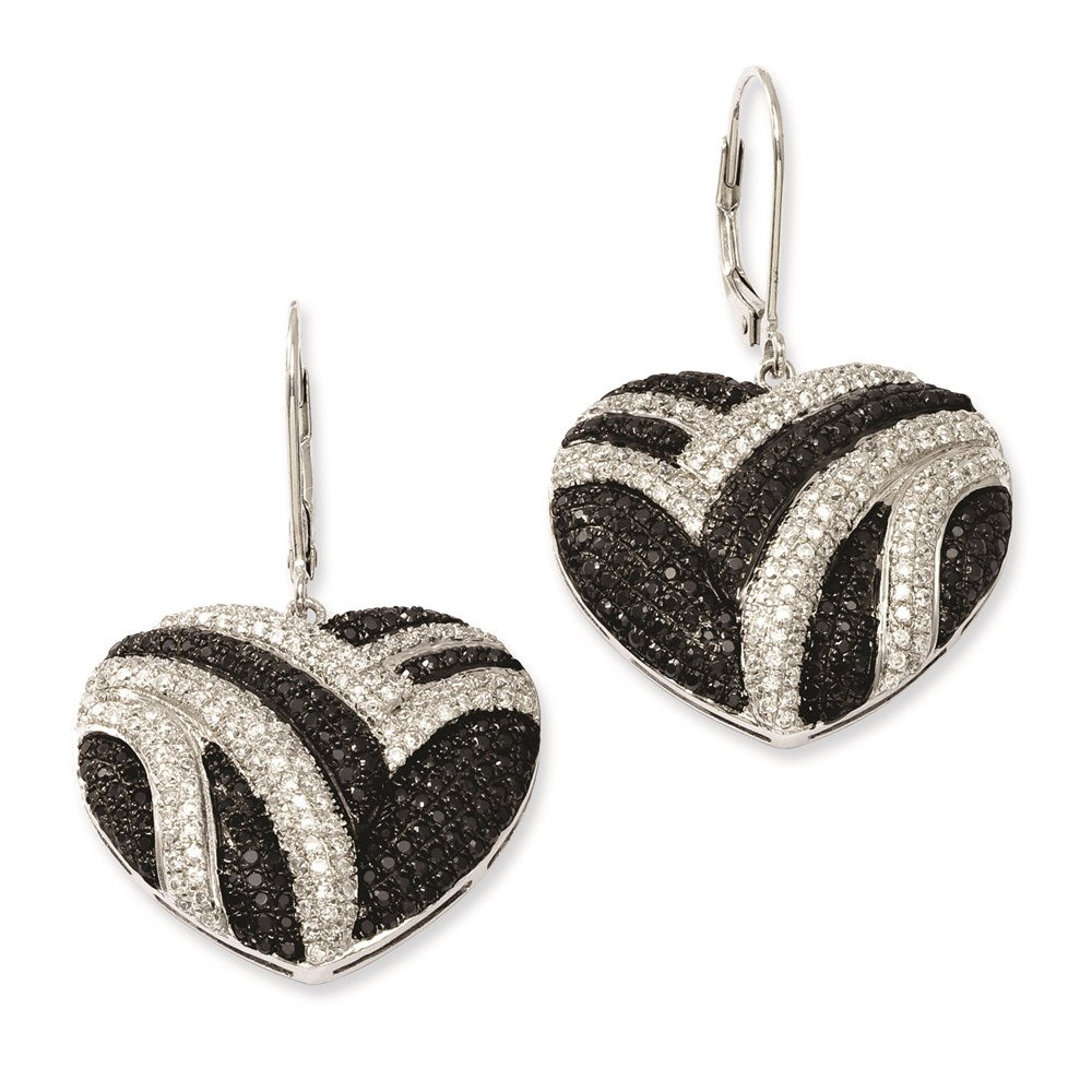 Sterling Silver & CZ Brilliant Embers Heart Leverback Earrings