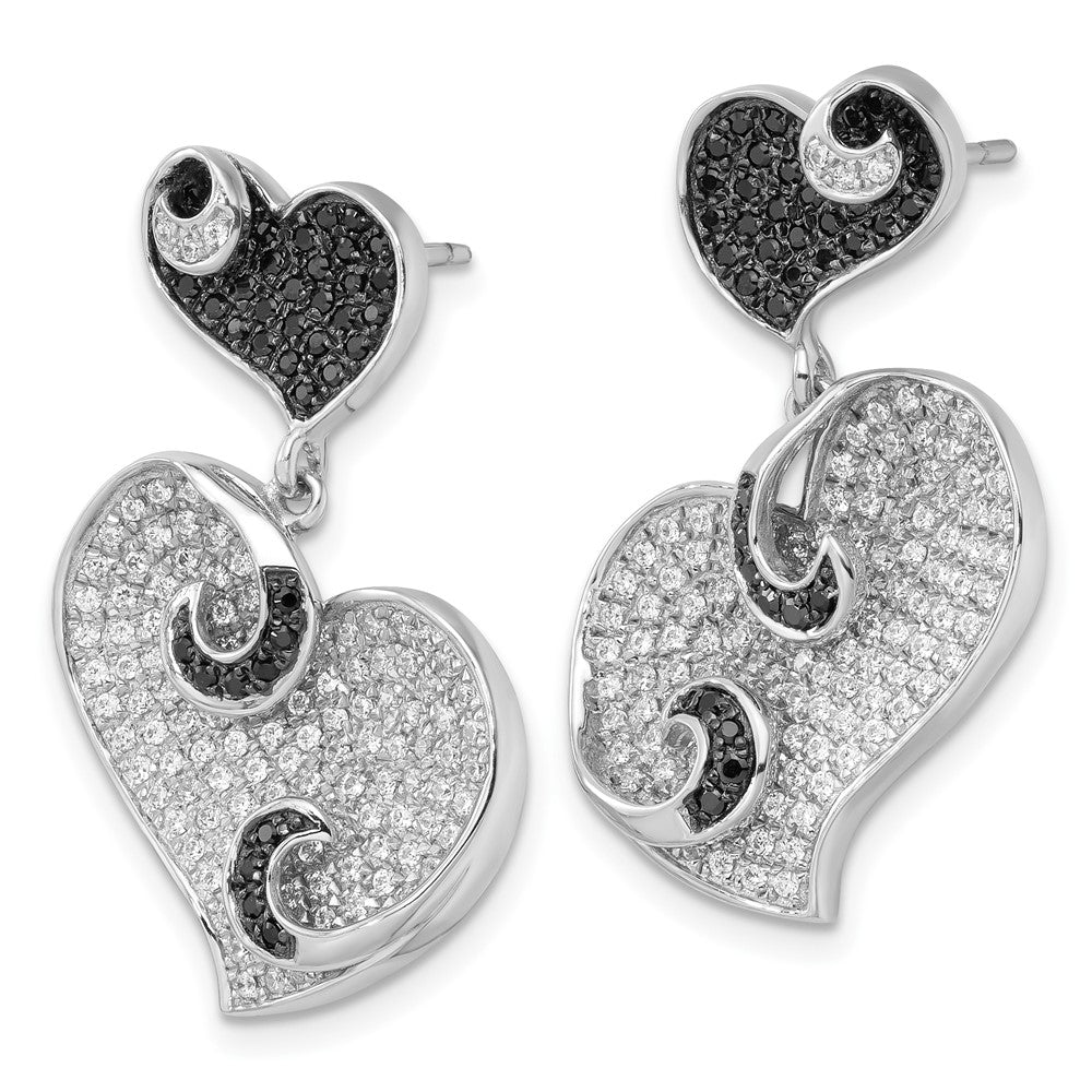 Sterling Silver & CZ Brilliant Embers Heart Post Dangle Earrings