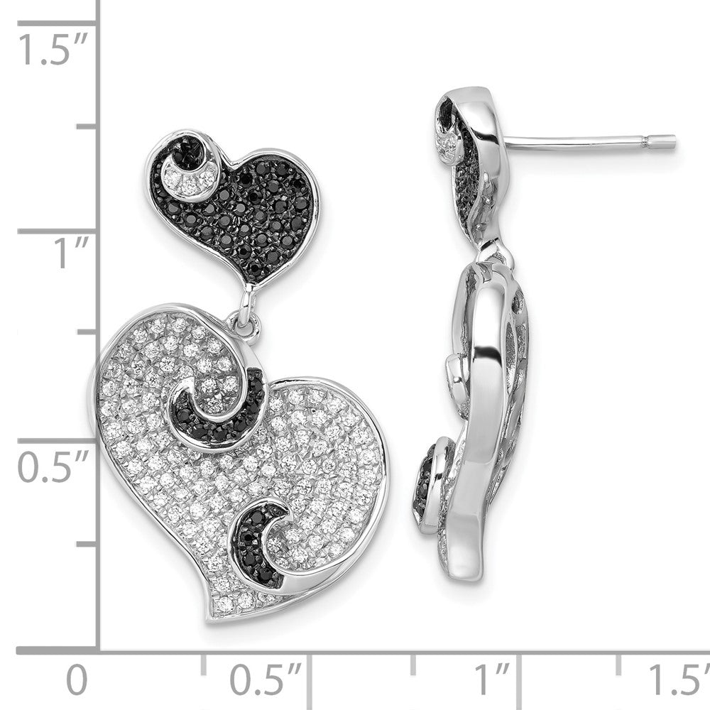 Sterling Silver & CZ Brilliant Embers Heart Post Dangle Earrings