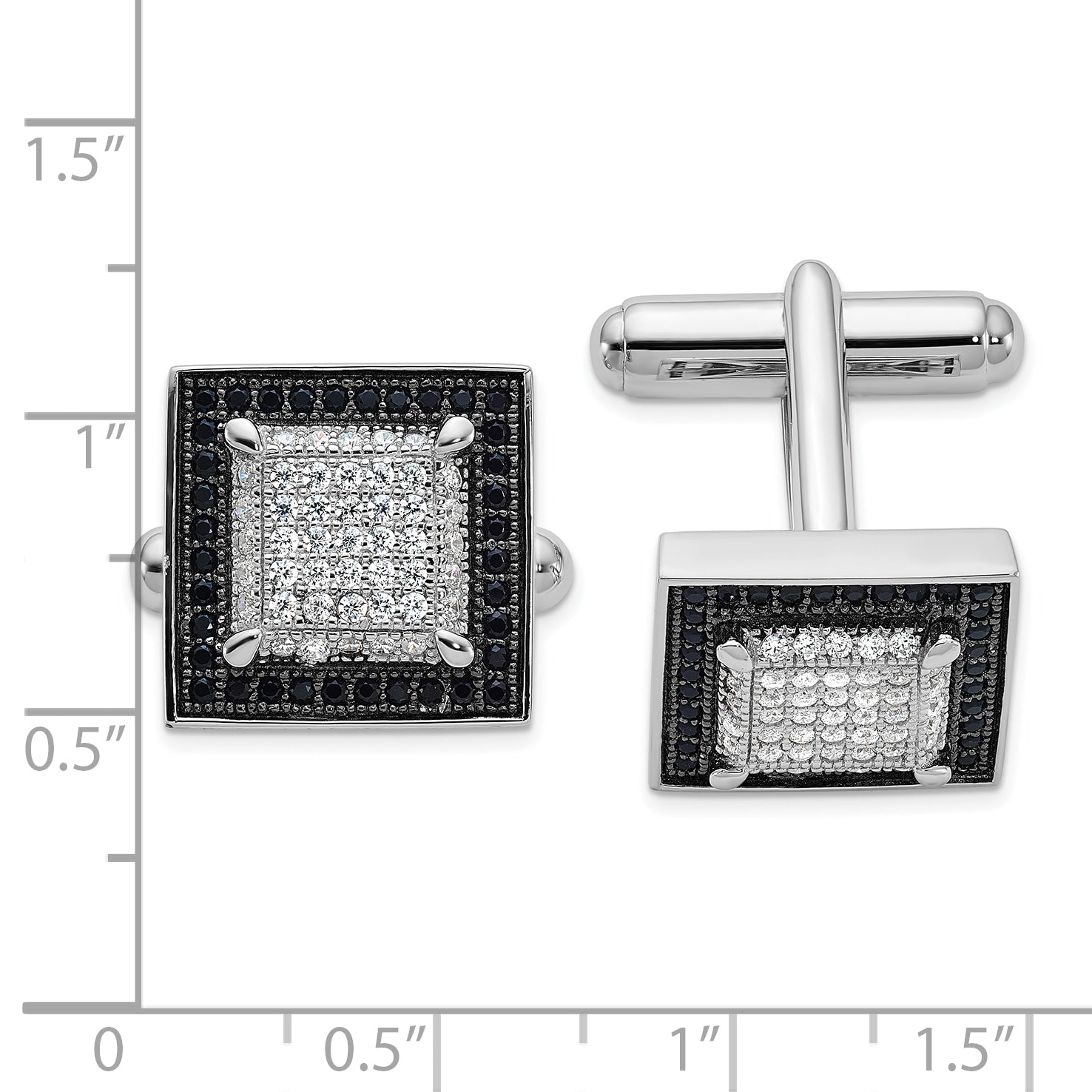 Brilliant Embers Sterling Silver Rhodium-plated 162 Stone Micro PavÇ Black and White CZ Cuff Links
