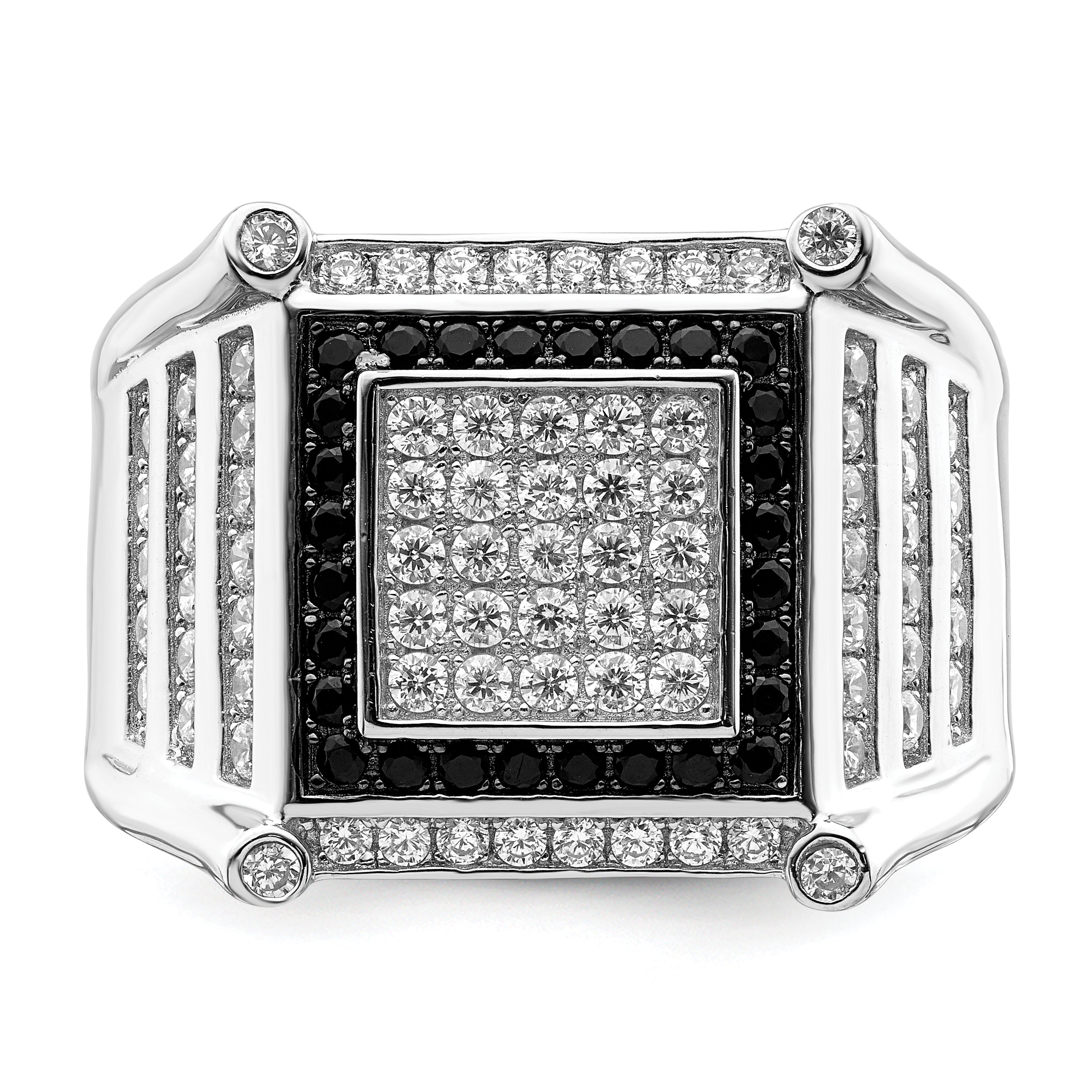 Brilliant Embers Sterling Silver Rhodium-plated 113 Stone Micro PavÇ CZ Black and White Men's Ring