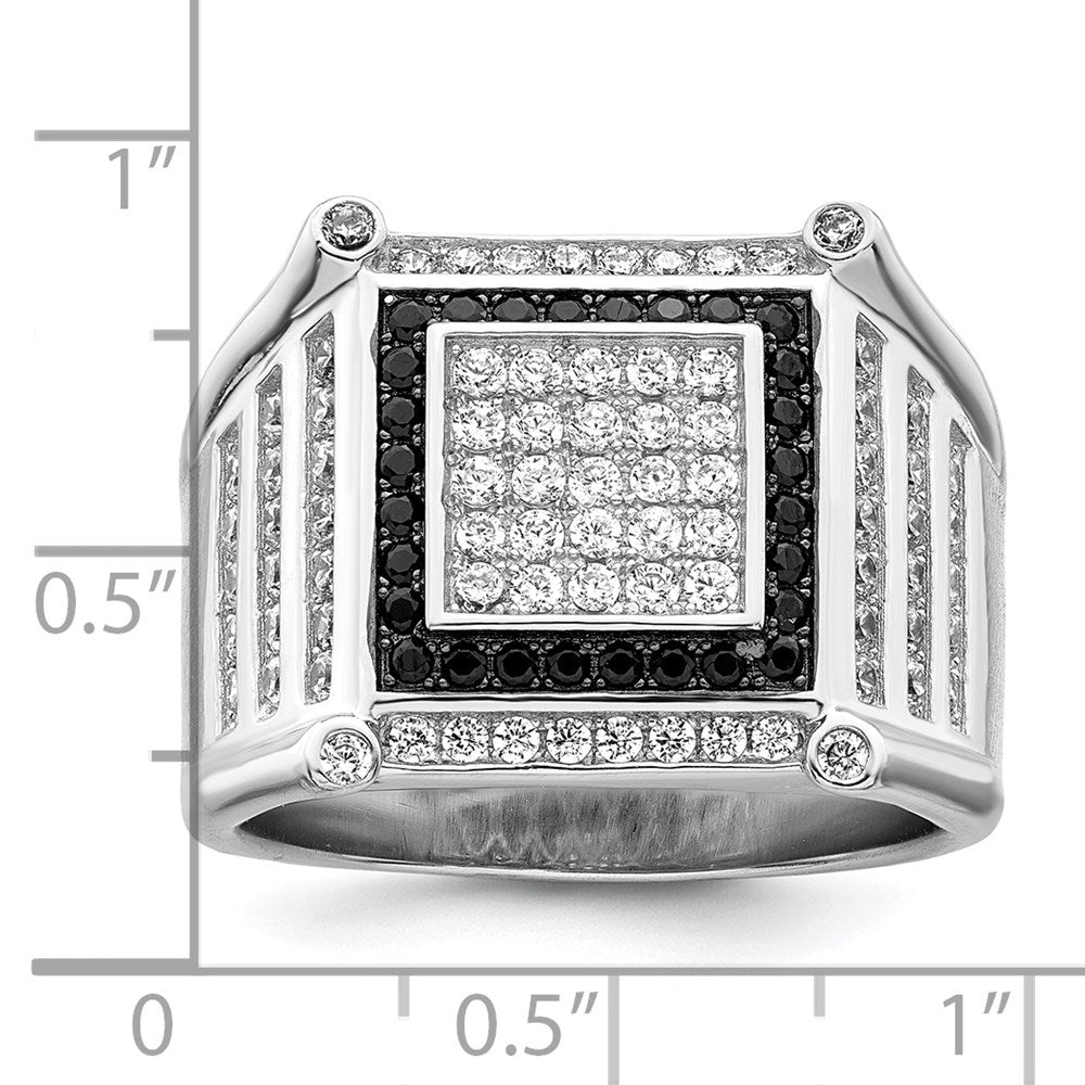 Brilliant Embers Sterling Silver Rhodium-plated 113 Stone Micro PavÇ CZ Black and White Men's Ring