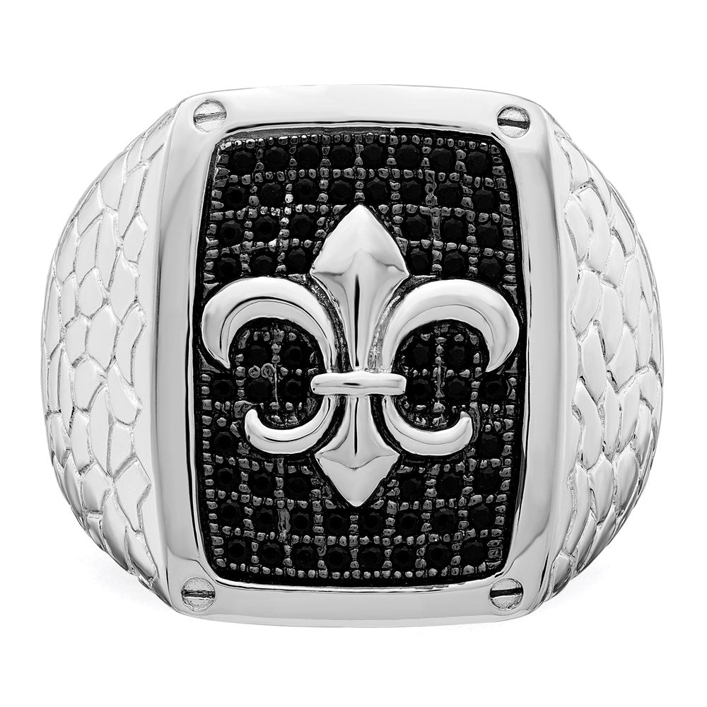 Brilliant Embers Sterling Silver Rhodium-plated 62 Stone Black Micro Pav√á CZ Fleur De Lis Men's Ring