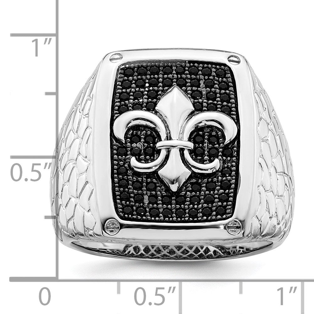 Brilliant Embers Sterling Silver Rhodium-plated 62 Stone Black Micro Pav√á CZ Fleur De Lis Men's Ring