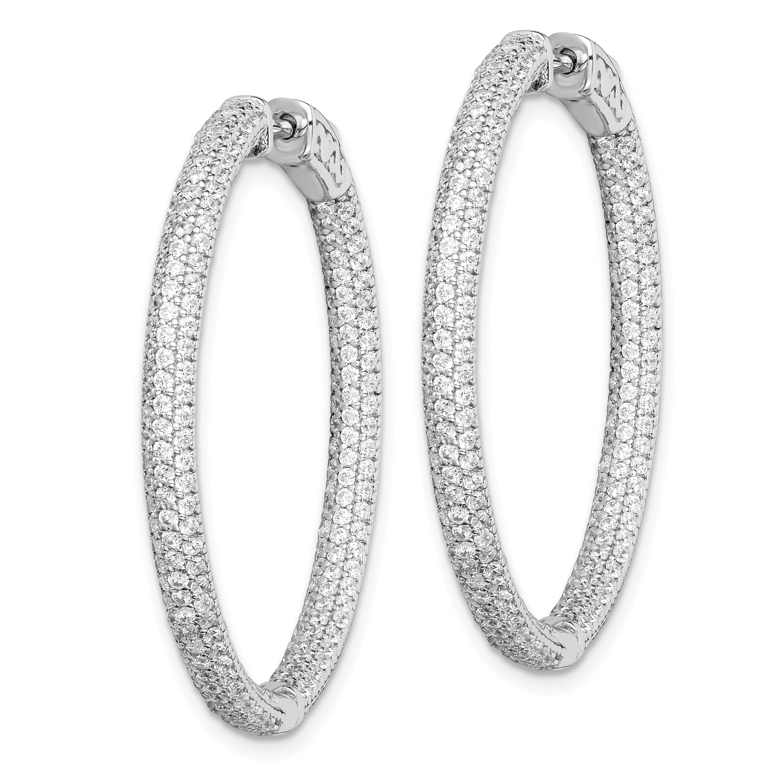 Sterling Shimmer Sterling Silver Rhodium-plated 400 Stone PavÇ 1.1mm CZ In and Out Round Hinged Hoop Earrings