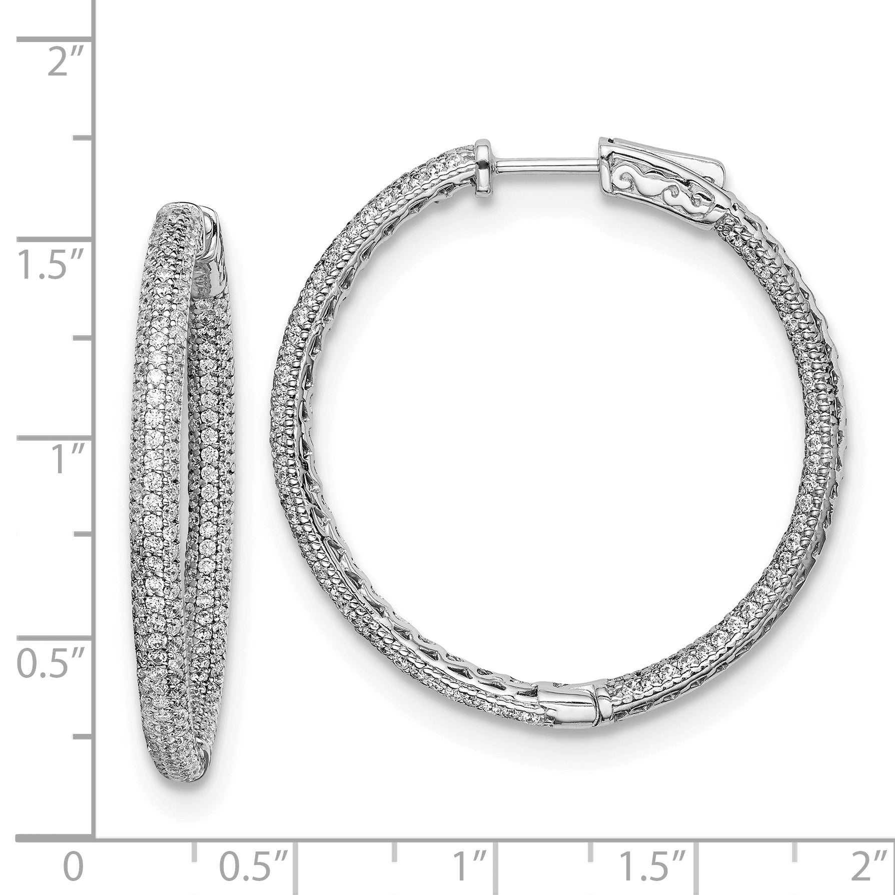 Sterling Shimmer Sterling Silver Rhodium-plated 400 Stone PavÇ 1.1mm CZ In and Out Round Hinged Hoop Earrings