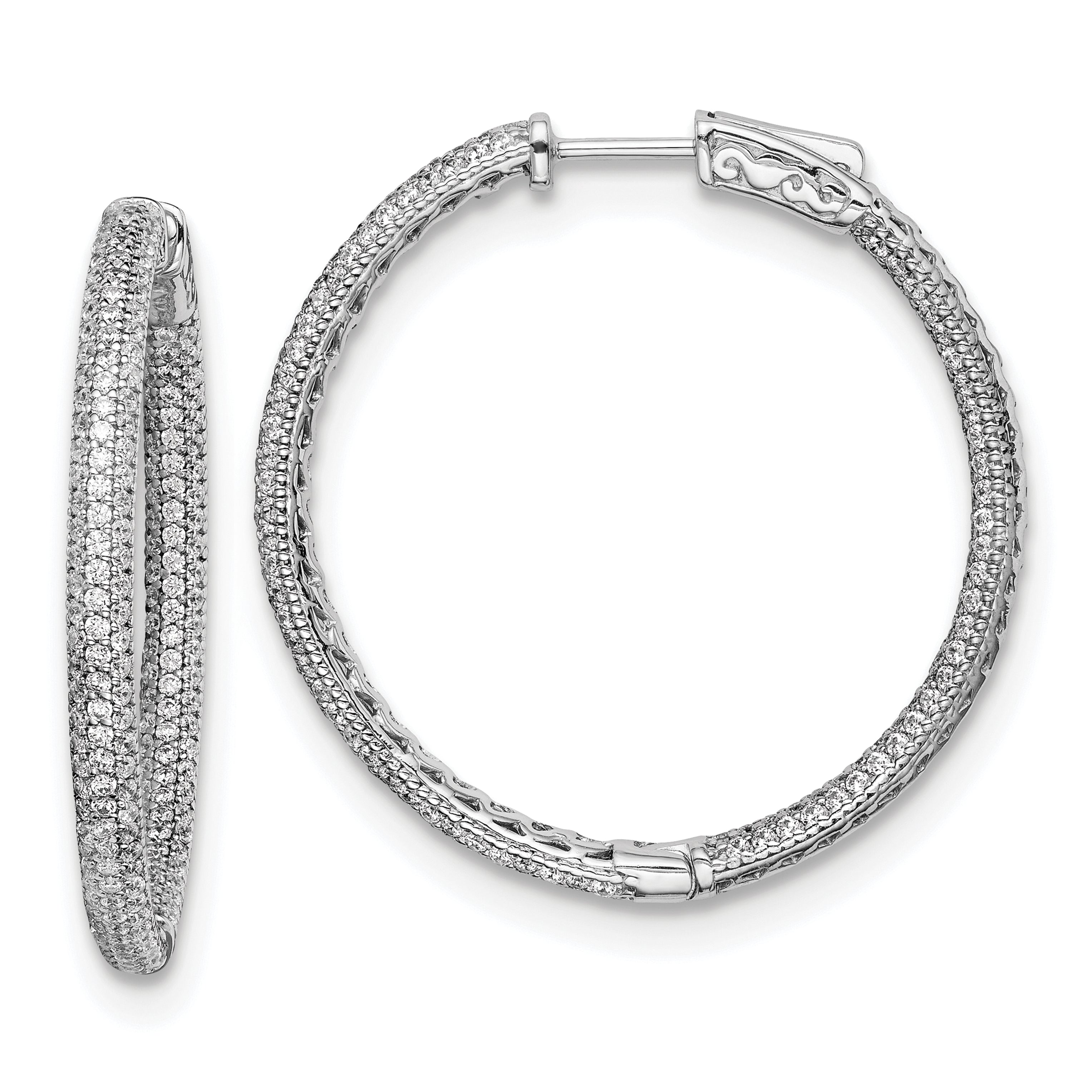 Sterling Shimmer Sterling Silver Rhodium-plated 400 Stone PavÇ 1.1mm CZ In and Out Round Hinged Hoop Earrings