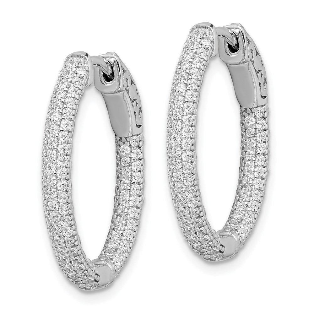 Sterling Shimmer Sterling Silver Rhodium-plated 200 Stone PavÇ 1.1mm CZ In and Out Oval Hinged Hoop Earrings