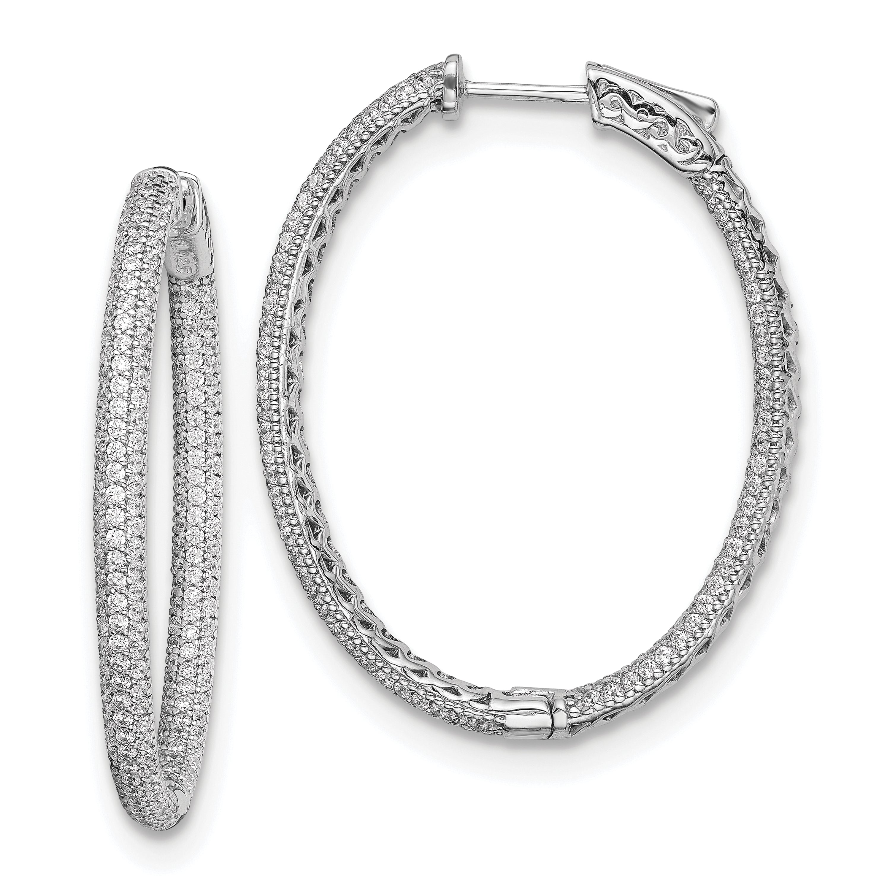 Sterling Shimmer Sterling Silver Rhodium-plated 400 Stone PavÇ 1.1mm CZ In and Out Oval Hinged Hoop Earrings
