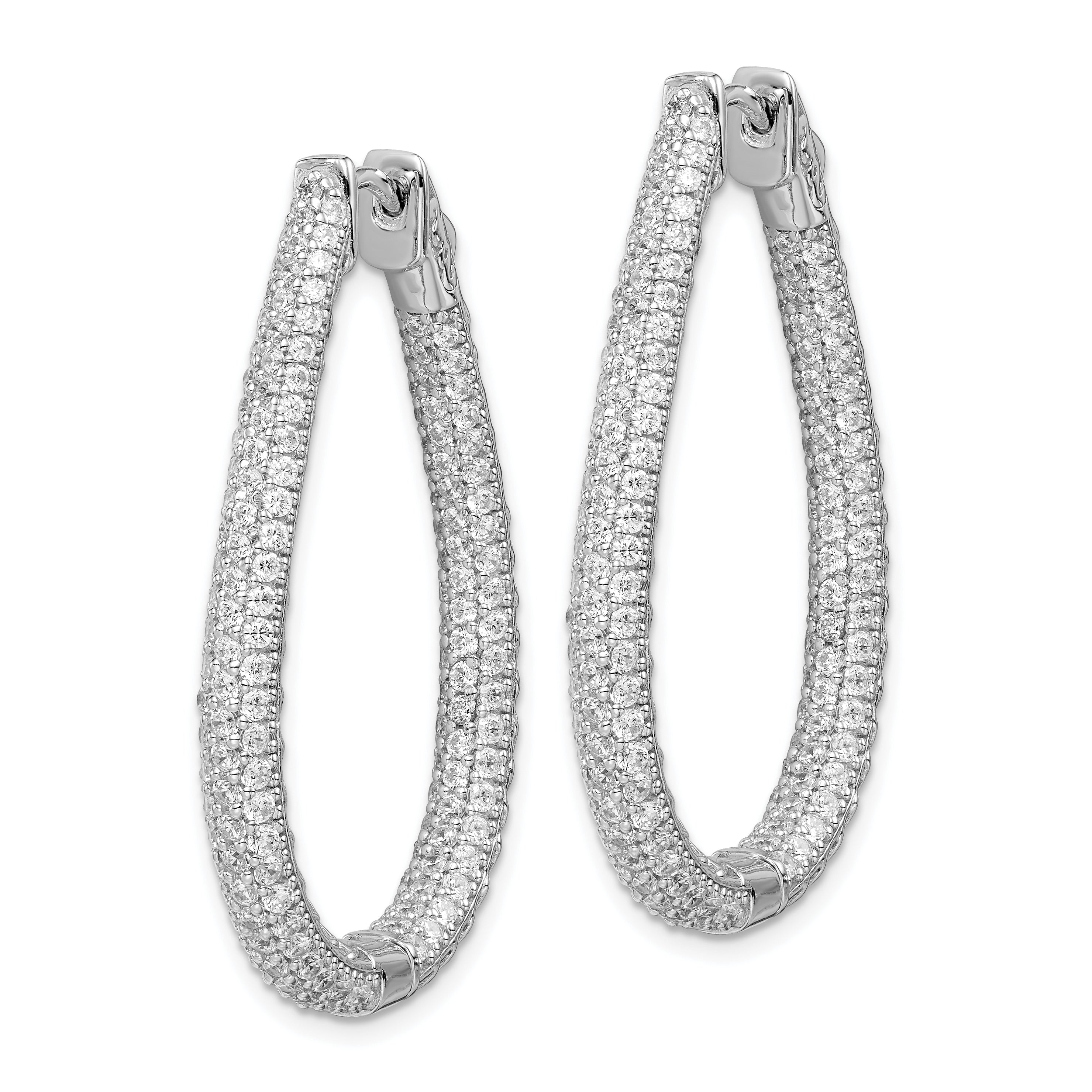 Sterling Shimmer Sterling Silver Rhodium-plated 308 Stone PavÇ 1.2mm-1.5mm CZ In and Out Teardrop Hinged Hoop Earrings