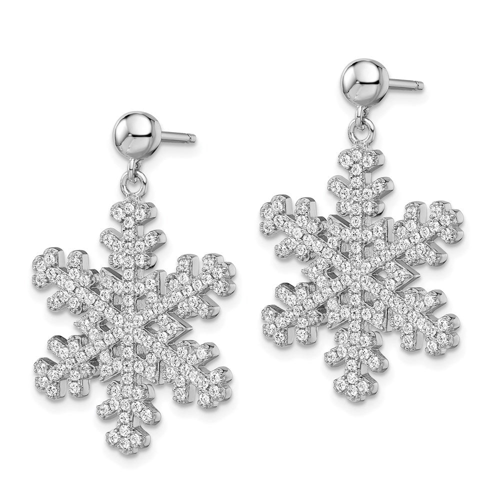 Brilliant Embers Sterling Silver Rhodium-plated 242 Stone Micro PavÇ CZ Snowflake Dangle Post Earrings