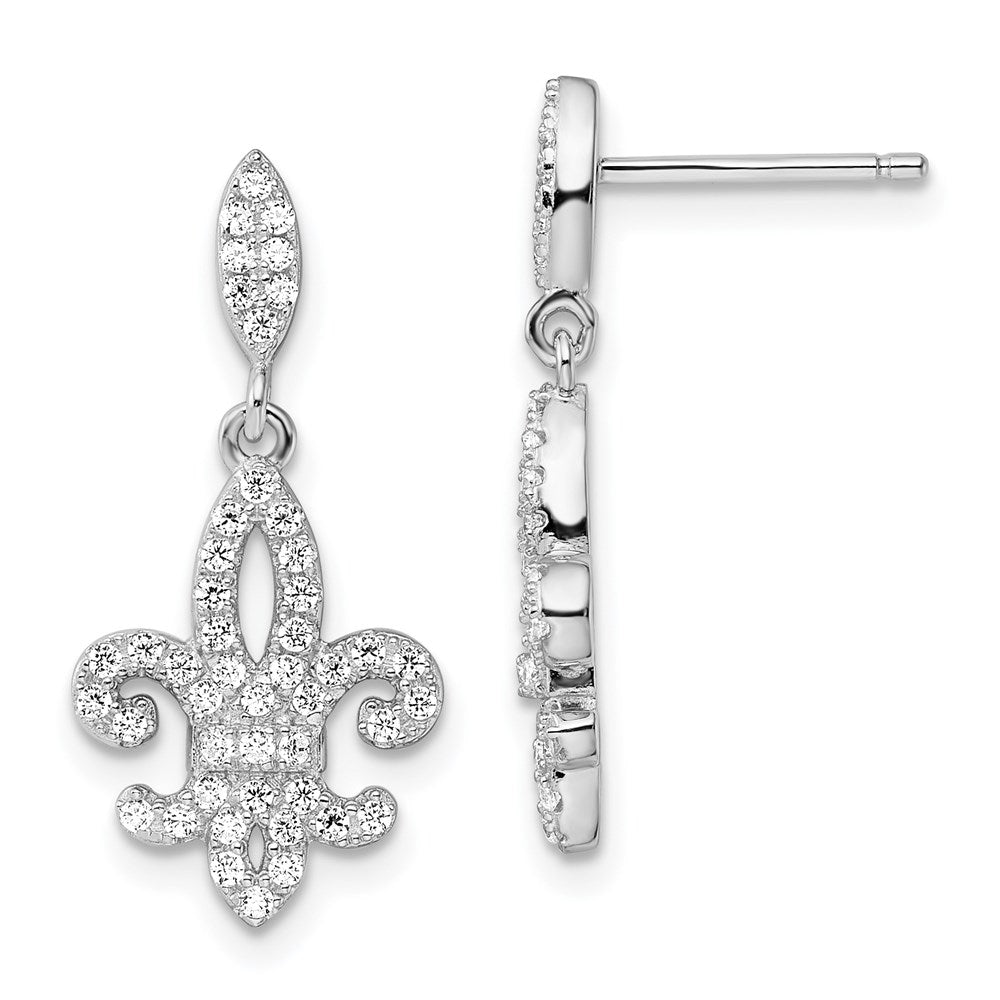 Brilliant Embers Sterling Silver Rhodium-plated 940 Stone Micro Pav√á CZ Fleur De Lis Post Dangle Earrings