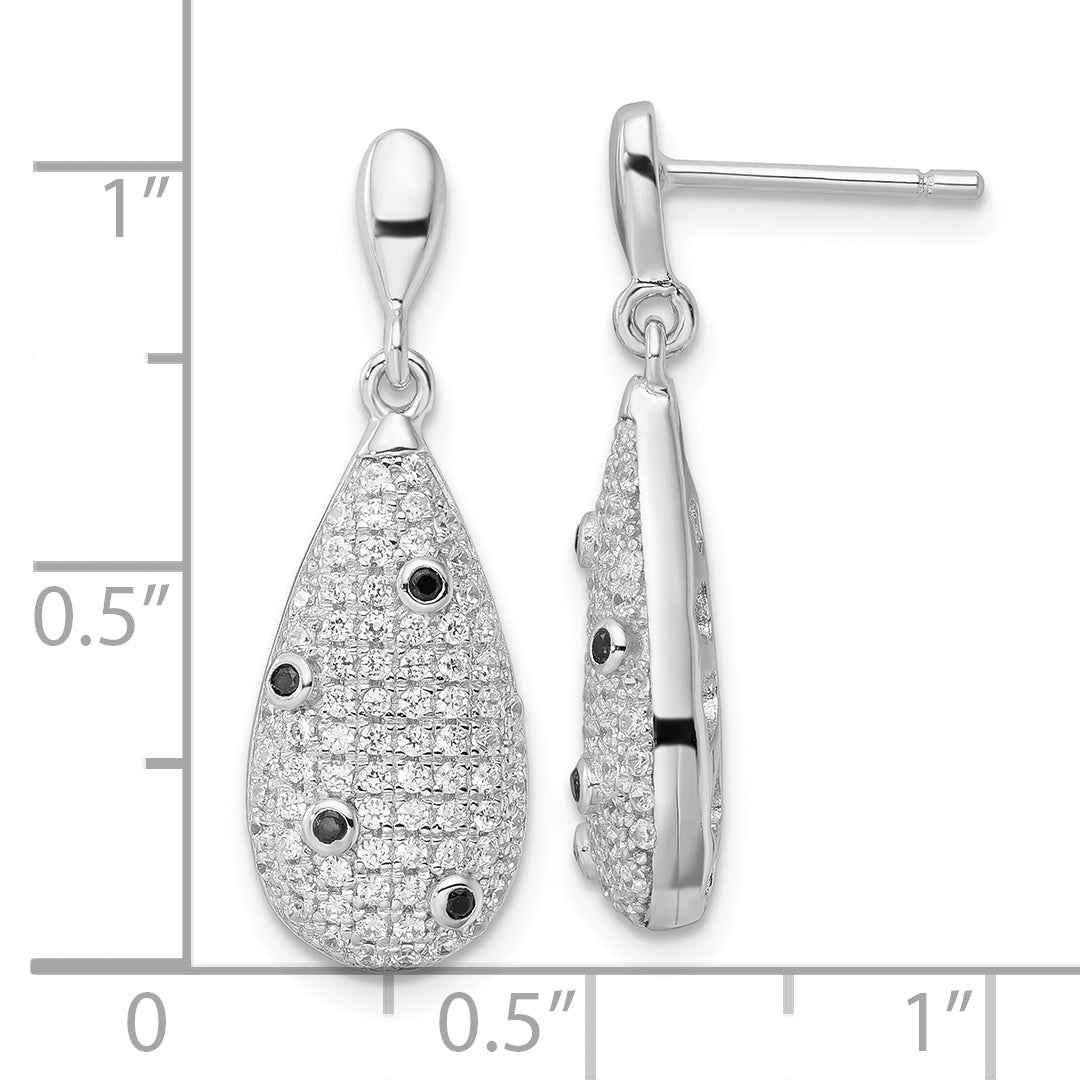 Sterling Silver Black & Clear CZ Brilliant Embers Teardrop Dangle Earrings