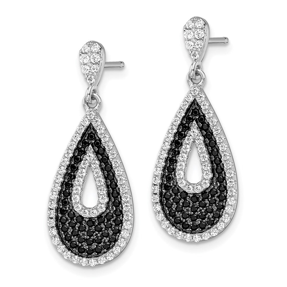 Brilliant Embers Sterling Silver Rhodium-plated 212 Micro Pav√á Black and White CZ Teardrop Dangle Post Earrings
