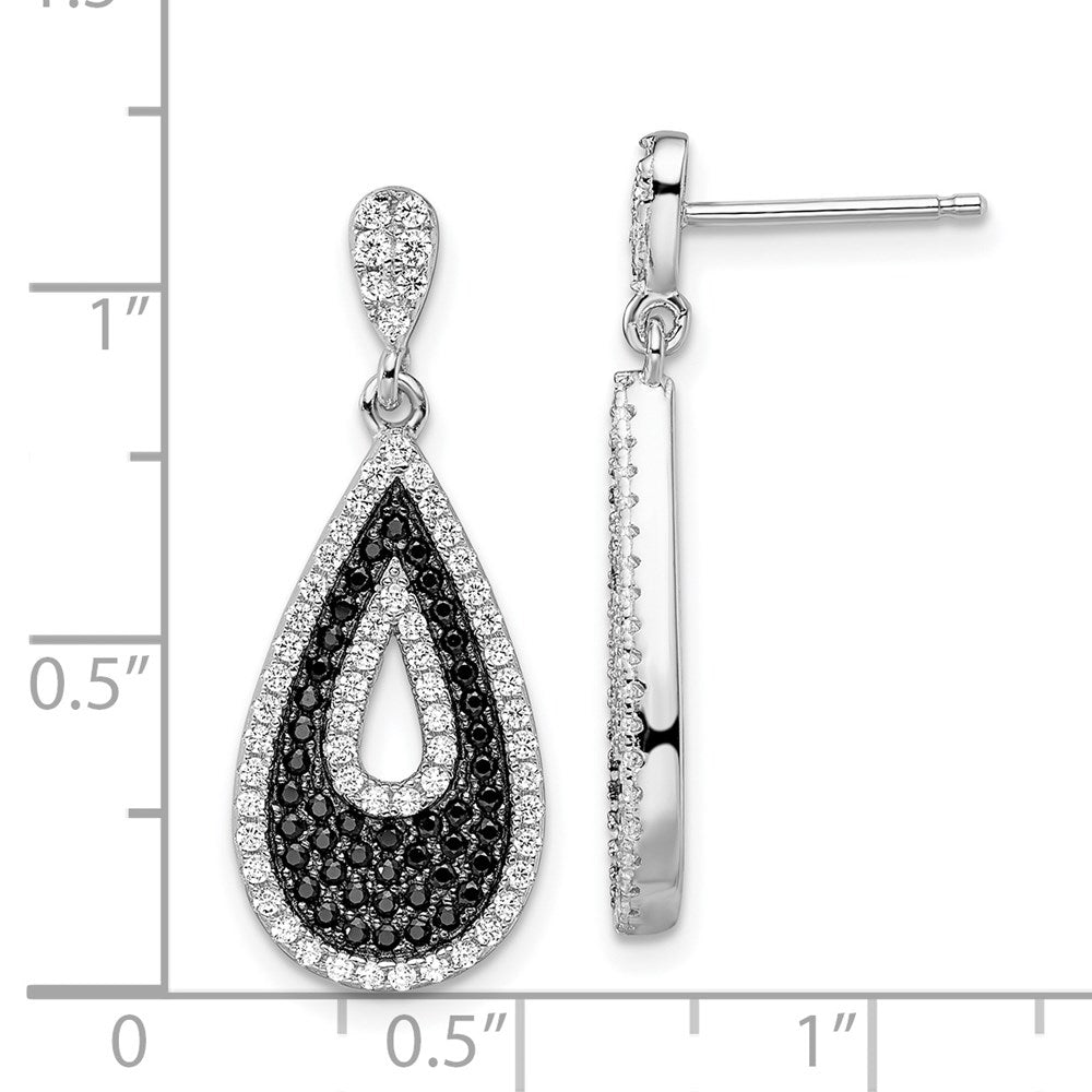 Brilliant Embers Sterling Silver Rhodium-plated 212 Micro Pav√á Black and White CZ Teardrop Dangle Post Earrings