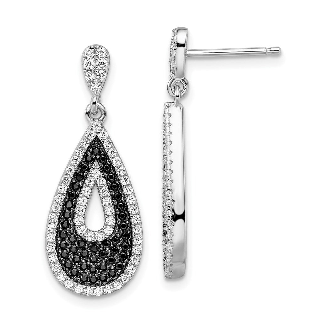 Brilliant Embers Sterling Silver Rhodium-plated 212 Micro Pav√á Black and White CZ Teardrop Dangle Post Earrings