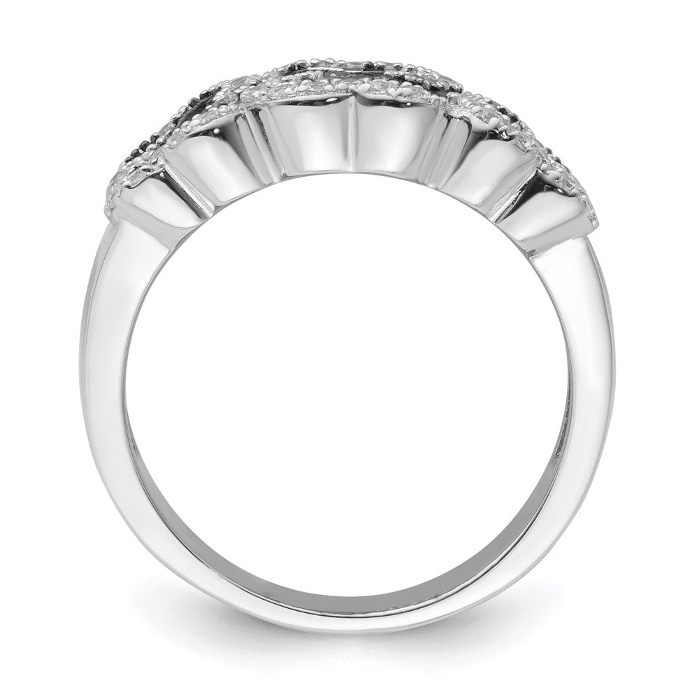 Sterling Silver Black & Clear CZ Brilliant Embers Multiple Hearts Ring