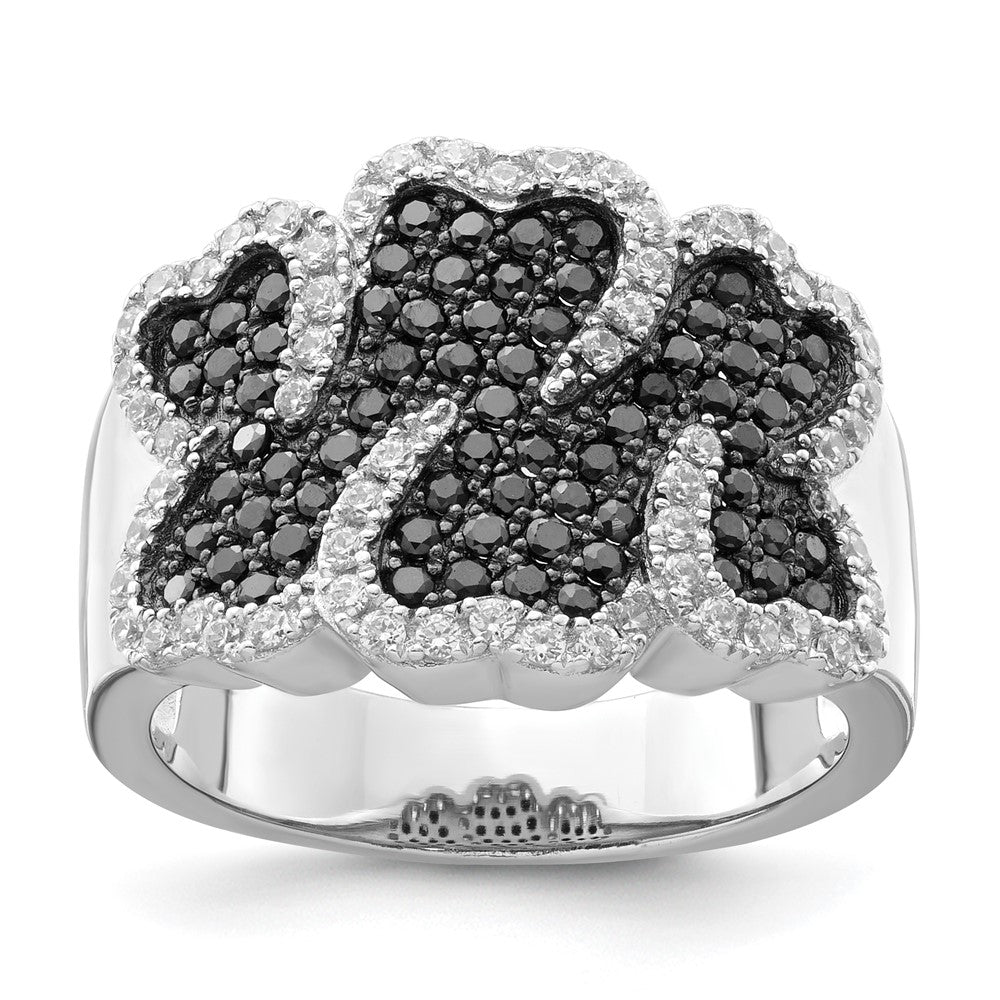 Sterling Silver Black & Clear CZ Brilliant Embers Multiple Hearts Ring