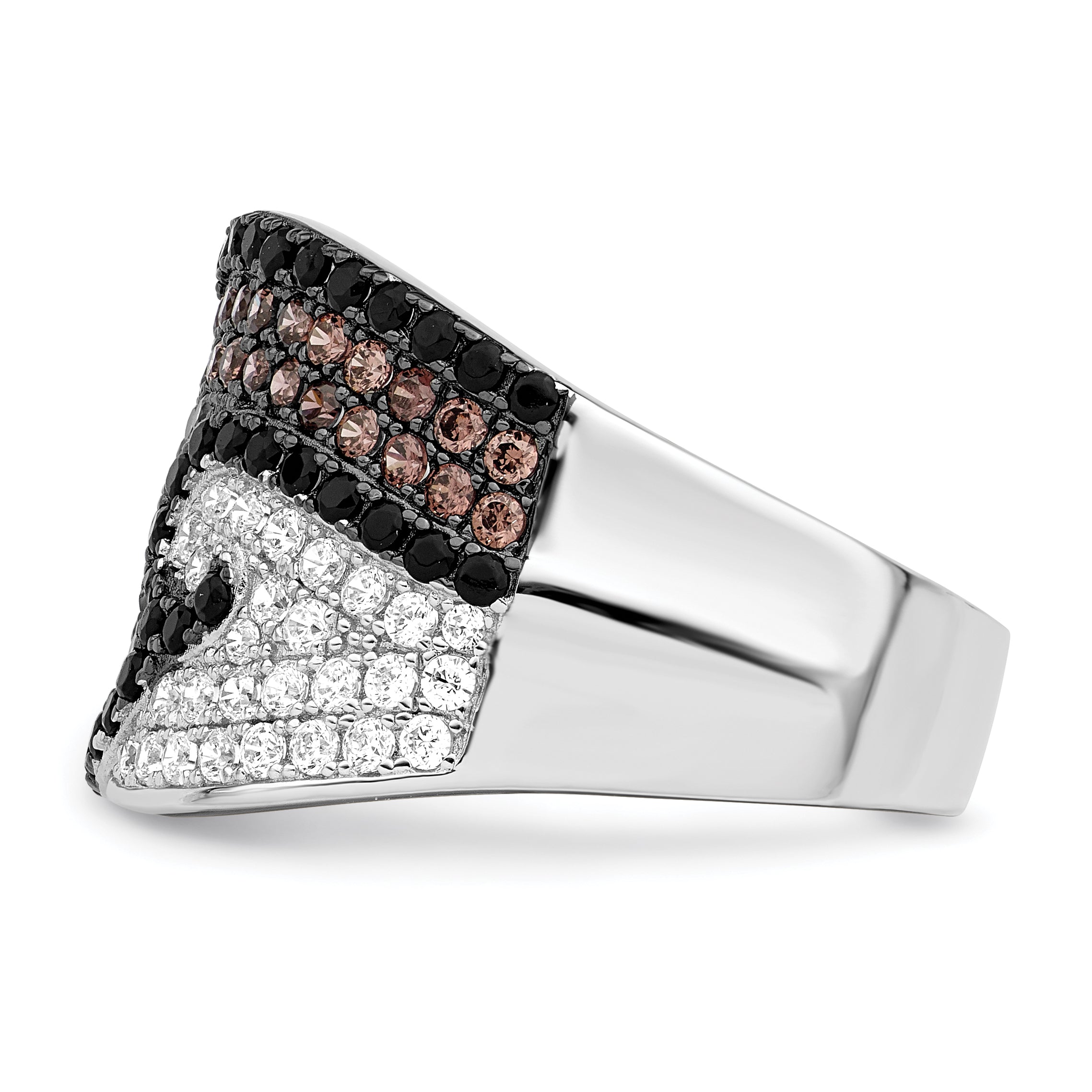 Brilliant Embers Sterling Silver Rhodium-plated 158 Stone Micro PavÇ Black Champagne and White CZ Ring