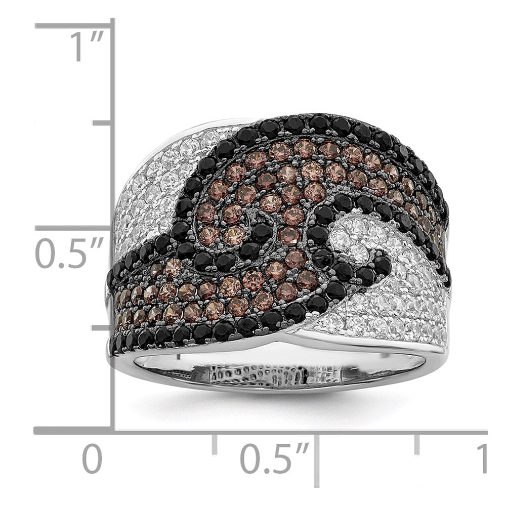 Brilliant Embers Sterling Silver Rhodium-plated 158 Stone Micro Pav√á Black Champagne and White CZ Ring