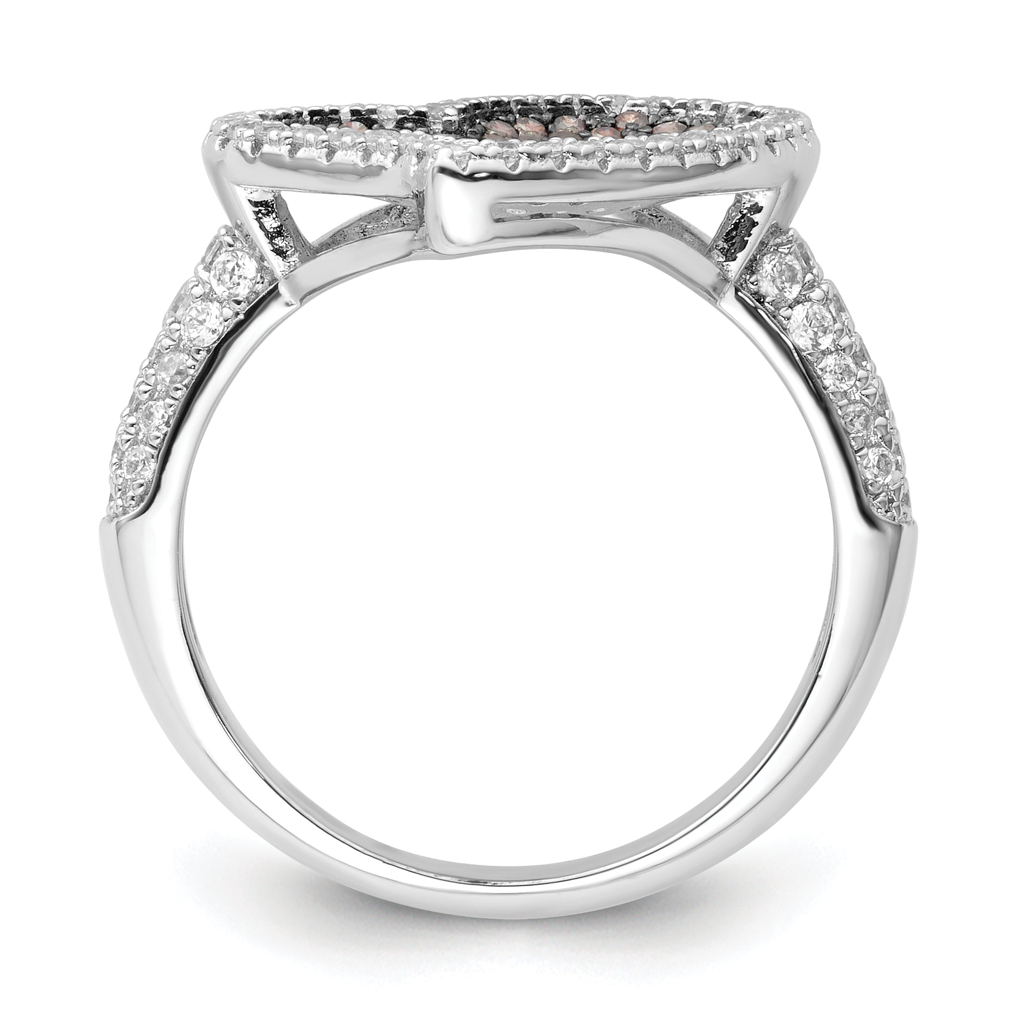 Sterling Silver Brown & Clear CZ Brilliant Embers Heart Ring