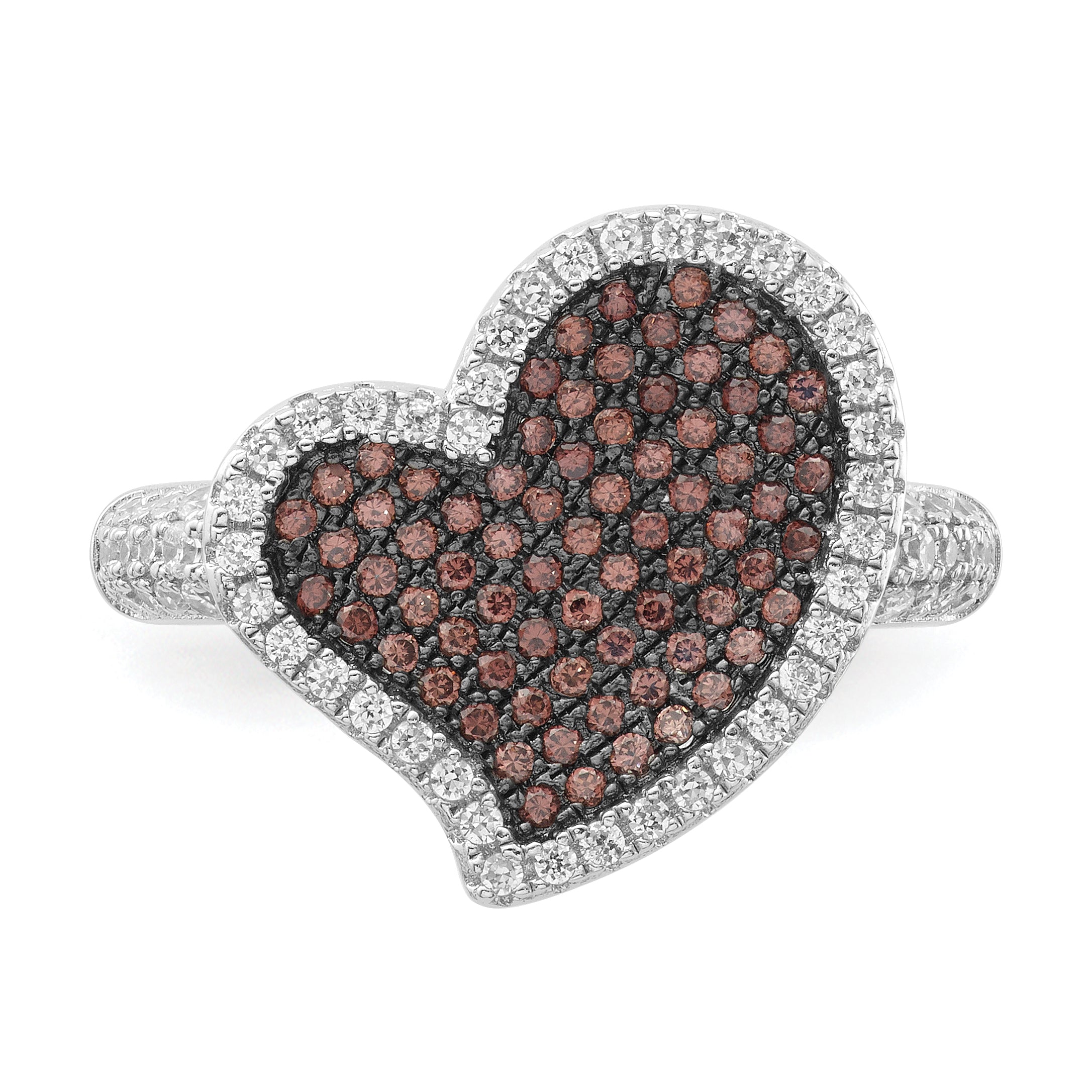 Sterling Silver Brown & Clear CZ Brilliant Embers Heart Ring
