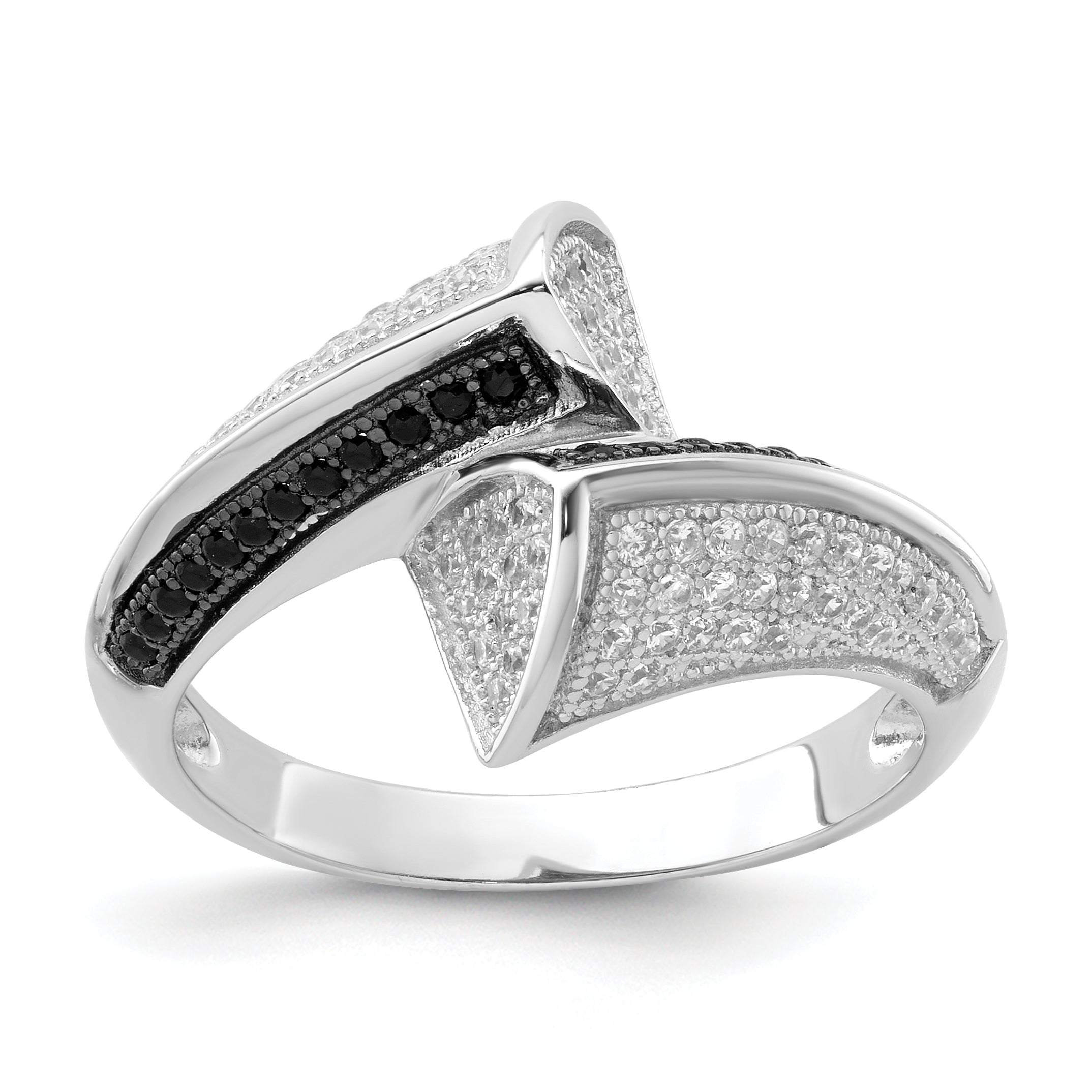 True Fire Sterling Silver Black & White CZ Ring