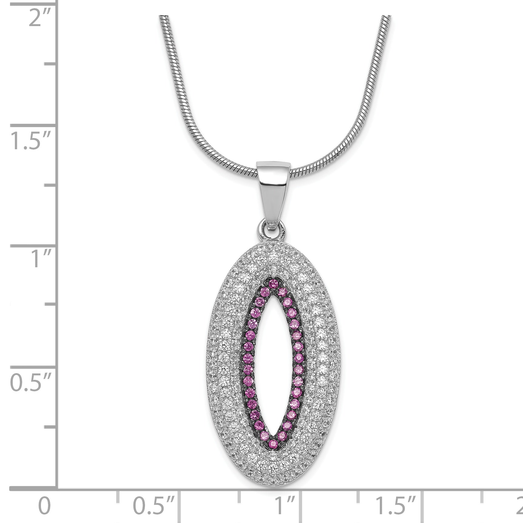 Sterling Silver Pink & Clear CZ Brilliant Embers w/ 2in ext Necklace