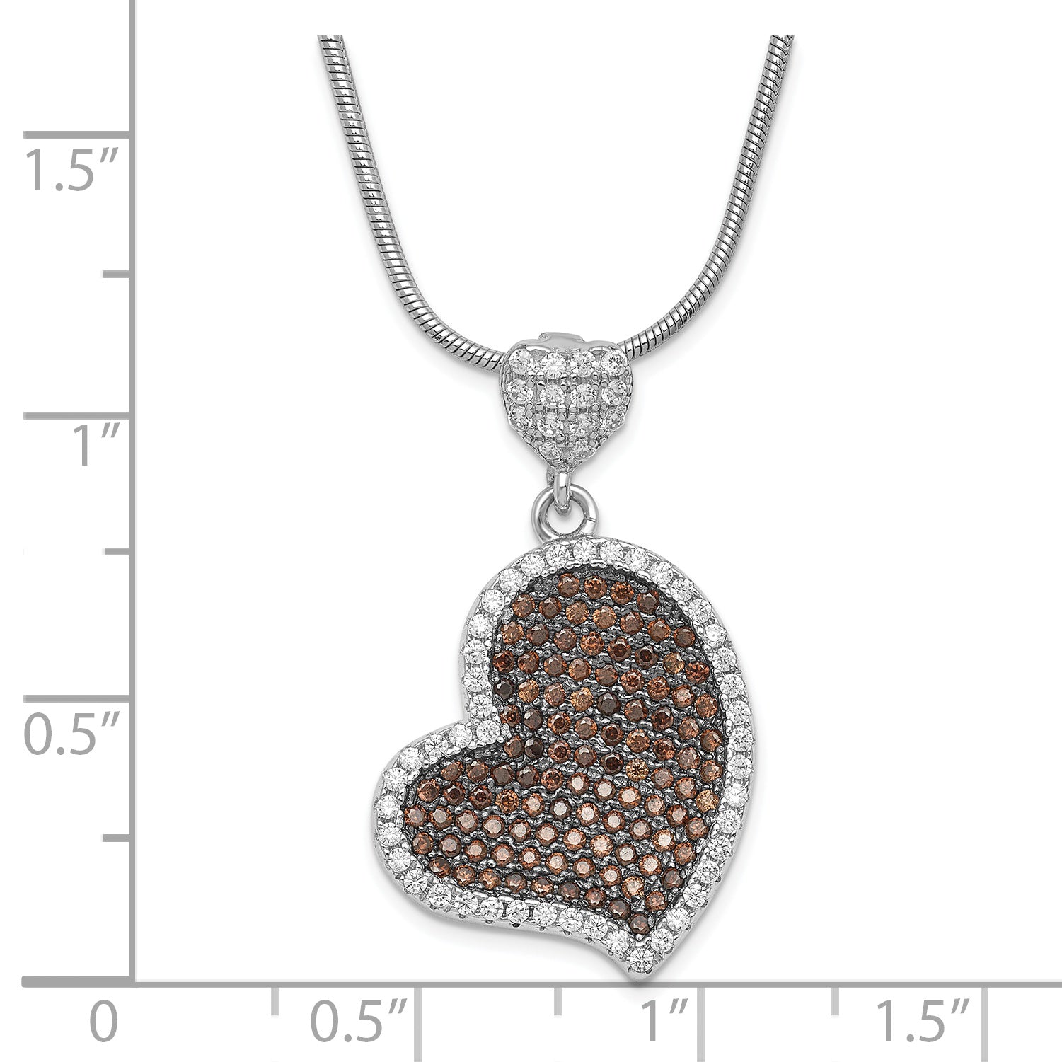 True Fire Sterling Silver Brown & White CZ Heart w/ 2in ext Necklace