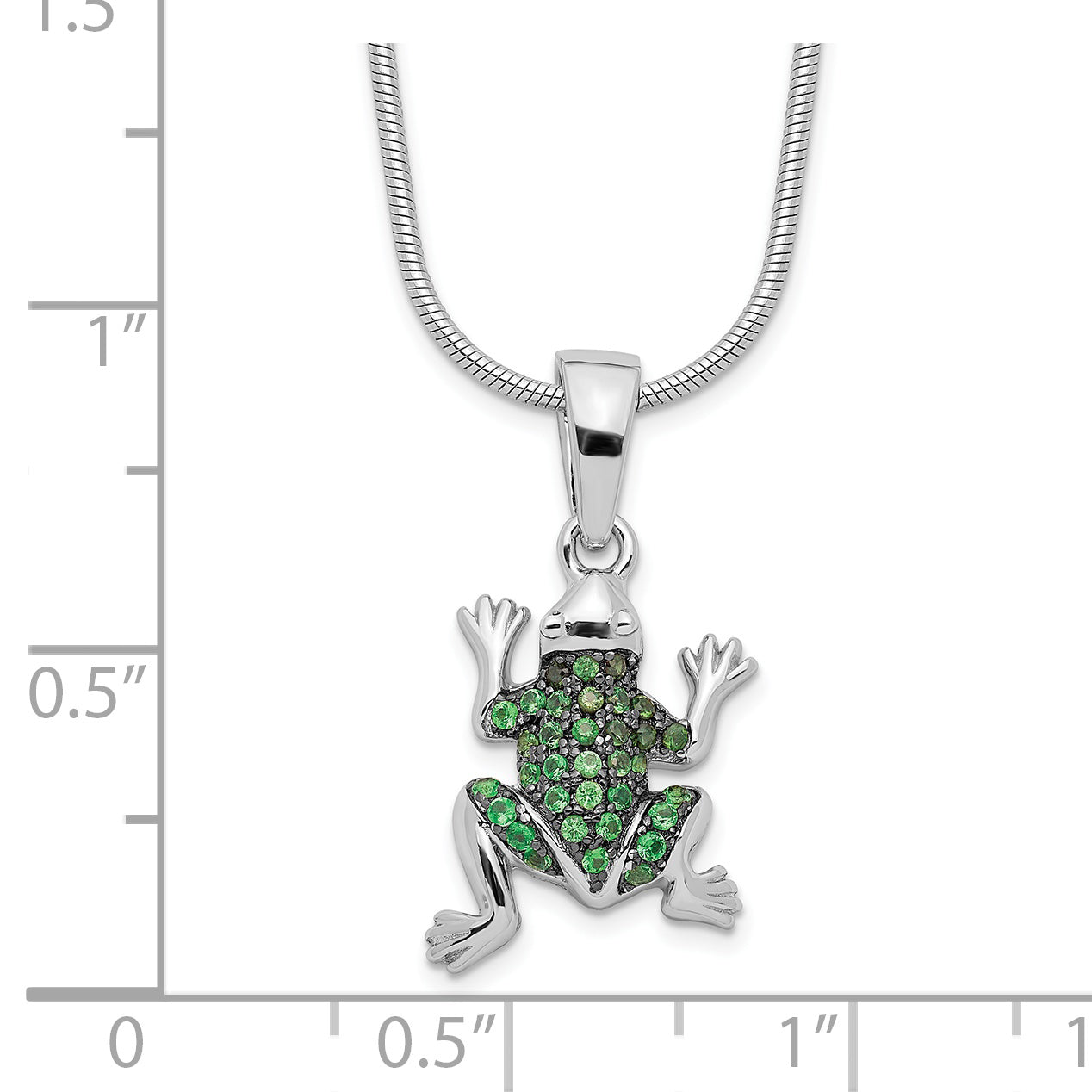 Brilliant Embers Sterling Silver Rhodium-plated 34 Stone 18 inch Micro PavÇ Green CZ Frog Necklace with 2 Inch Extender