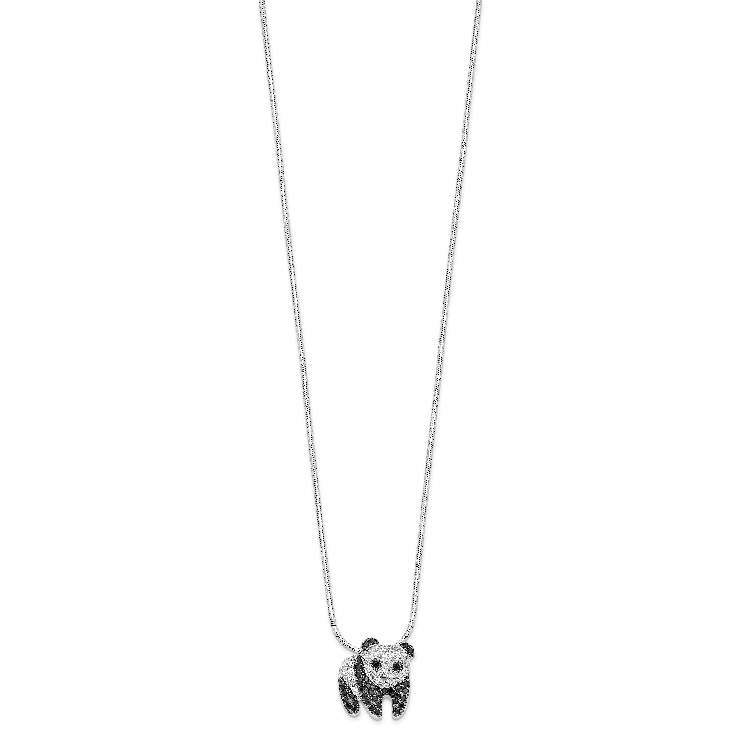 Brilliant Embers Sterling Silver Rhodium-plated 84 Stone 18 inch Micro PavÇ Black and White CZ Panda Necklace with 2 Inch Extender
