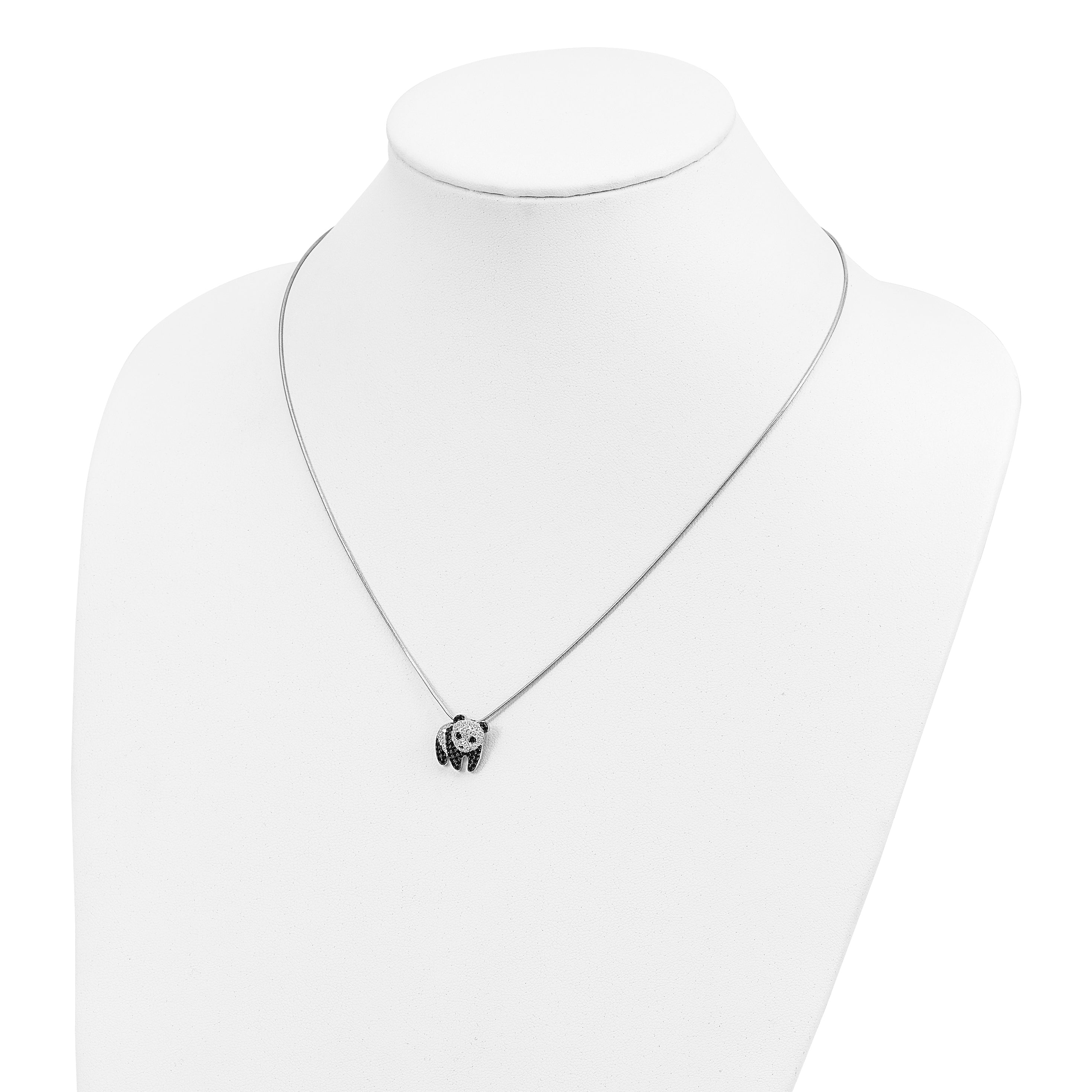 Brilliant Embers Sterling Silver Rhodium-plated 84 Stone 18 inch Micro PavÇ Black and White CZ Panda Necklace with 2 Inch Extender