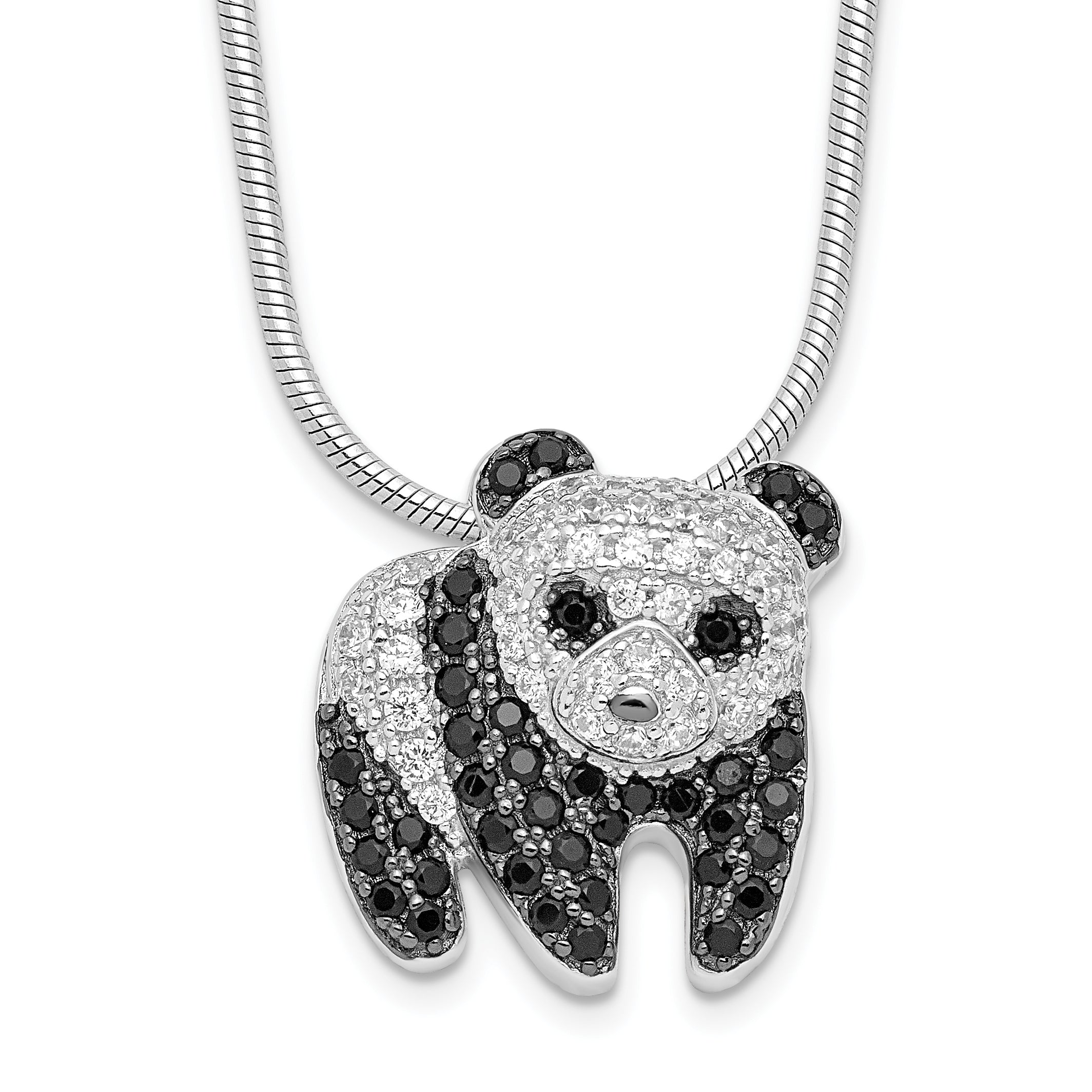 Brilliant Embers Sterling Silver Rhodium-plated 84 Stone 18 inch Micro PavÇ Black and White CZ Panda Necklace with 2 Inch Extender